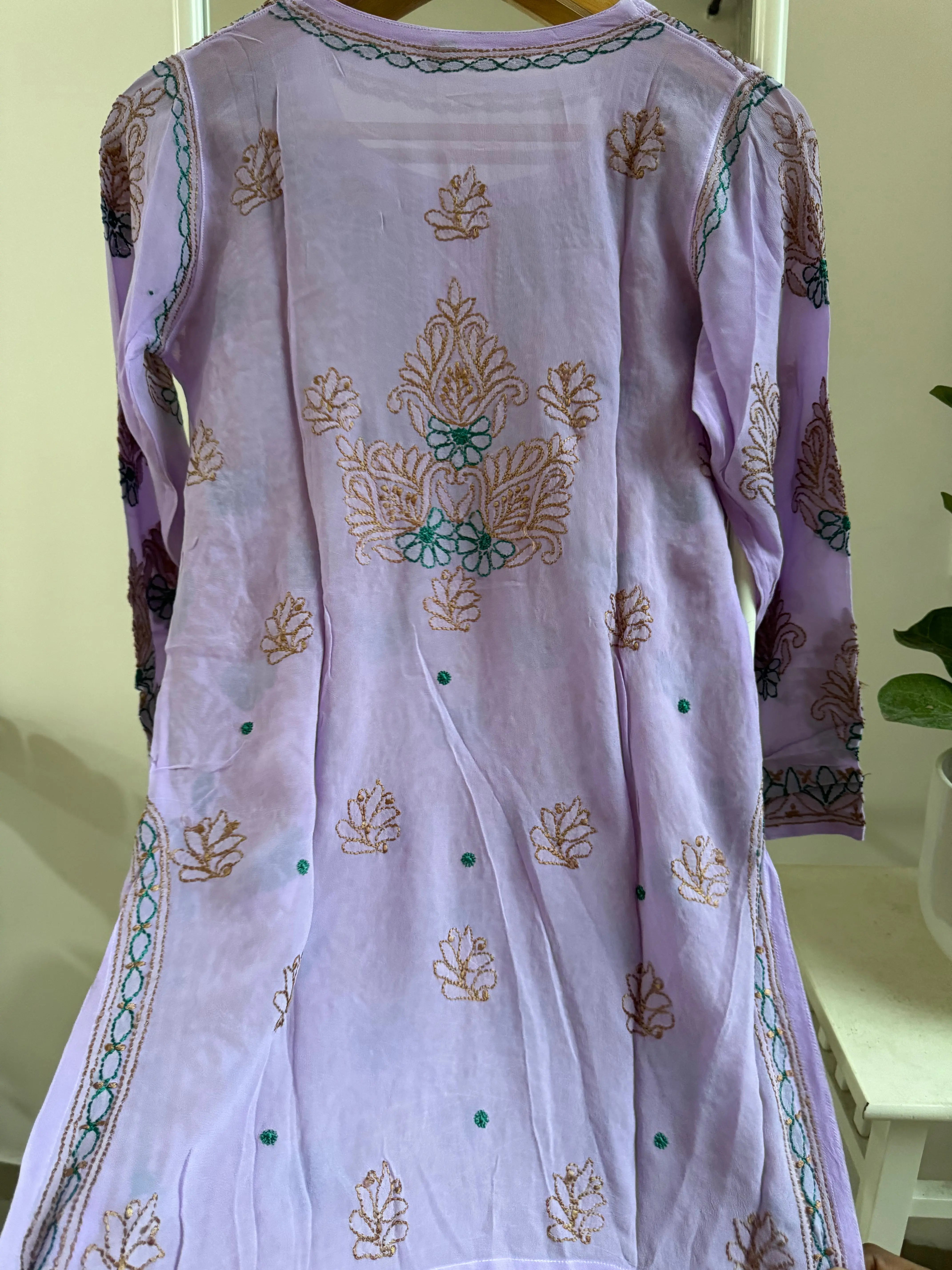 Chikankari Viscose Georgette short Top in Mauve Multi Thread ARIAA CHIKANKARI 