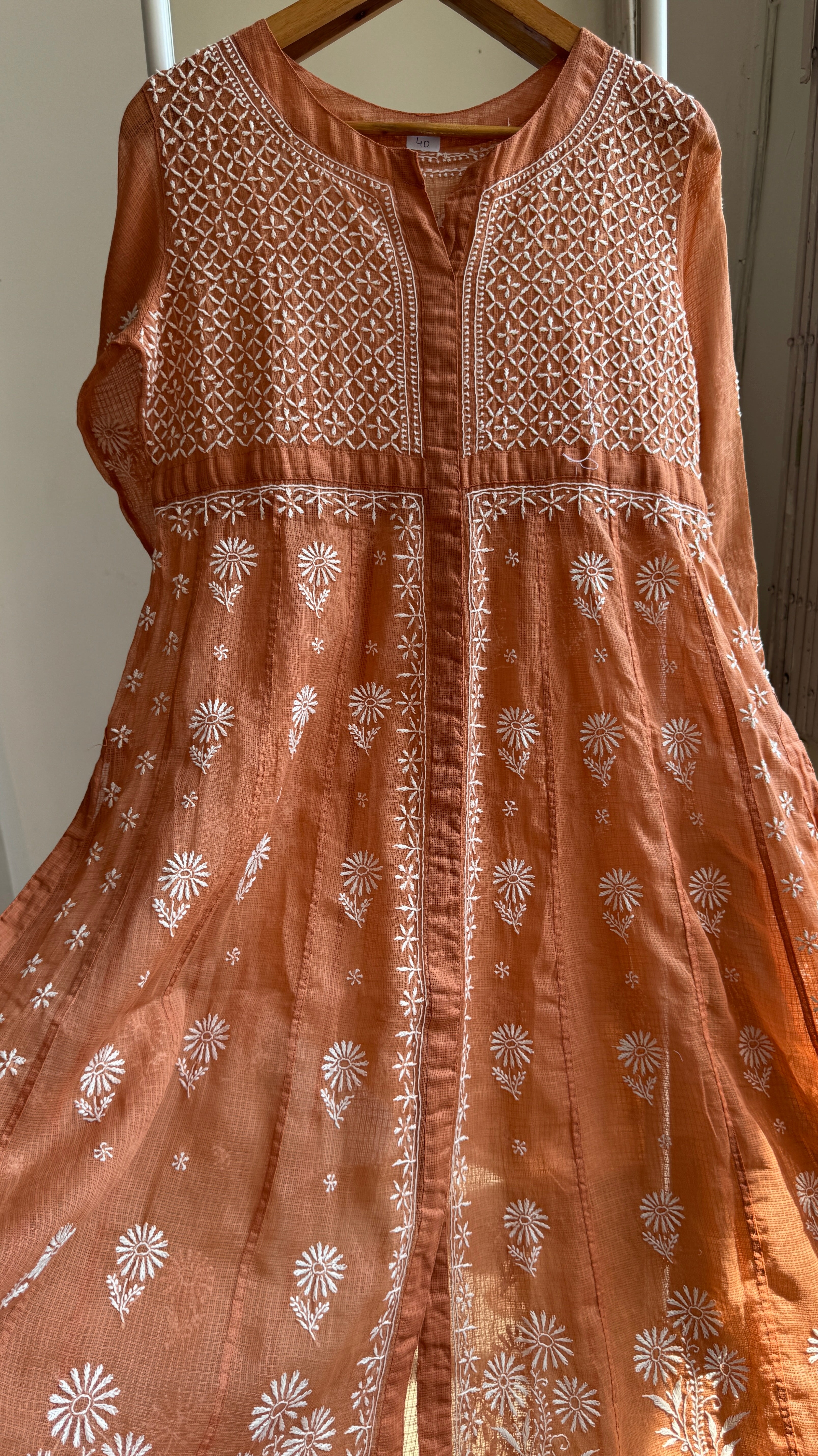 Kota Cotton Chikankari Anarkali - Burnt Orange - SITARA Collection