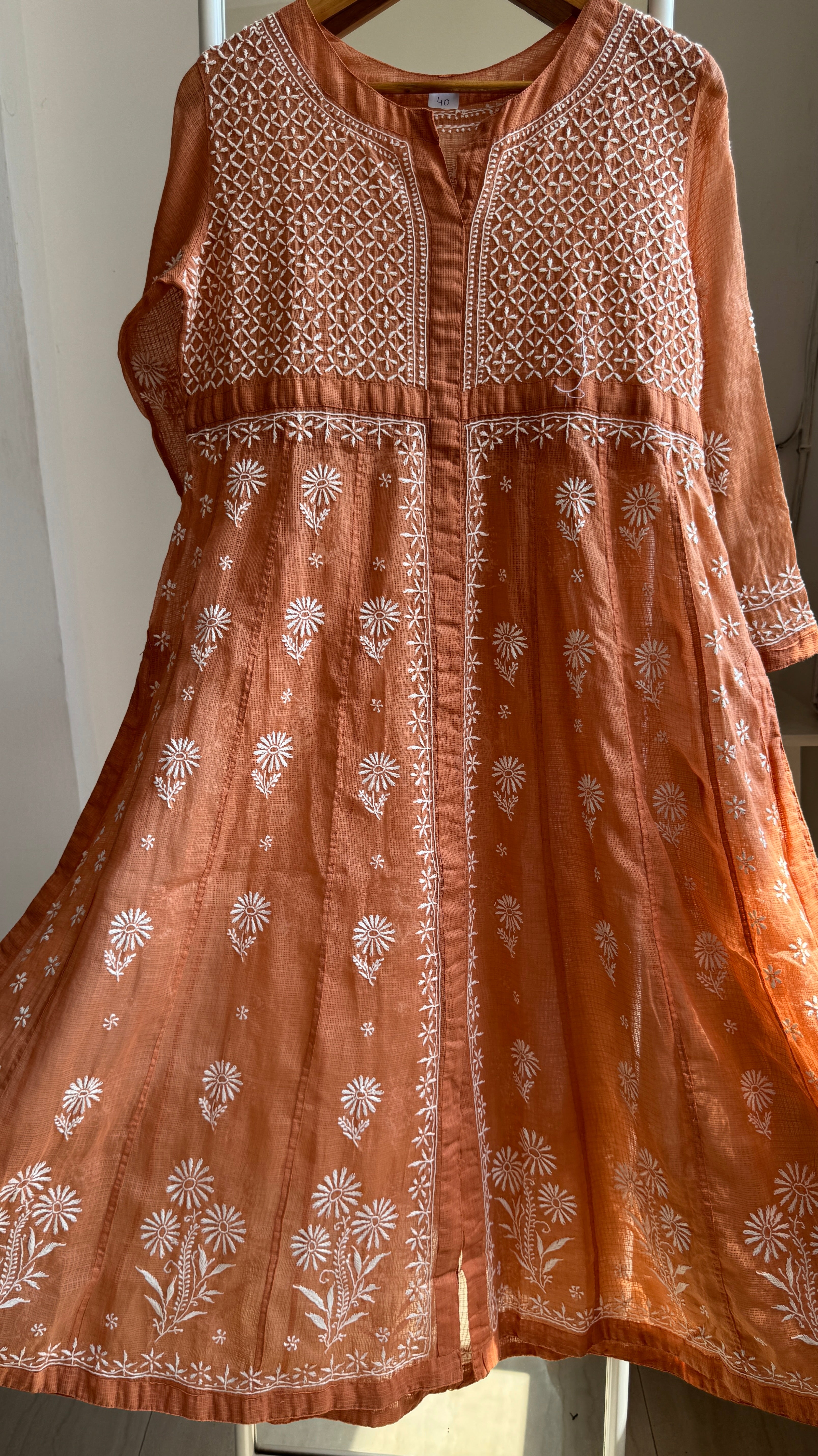 Kota Cotton Chikankari Anarkali - Burnt Orange - SITARA Collection