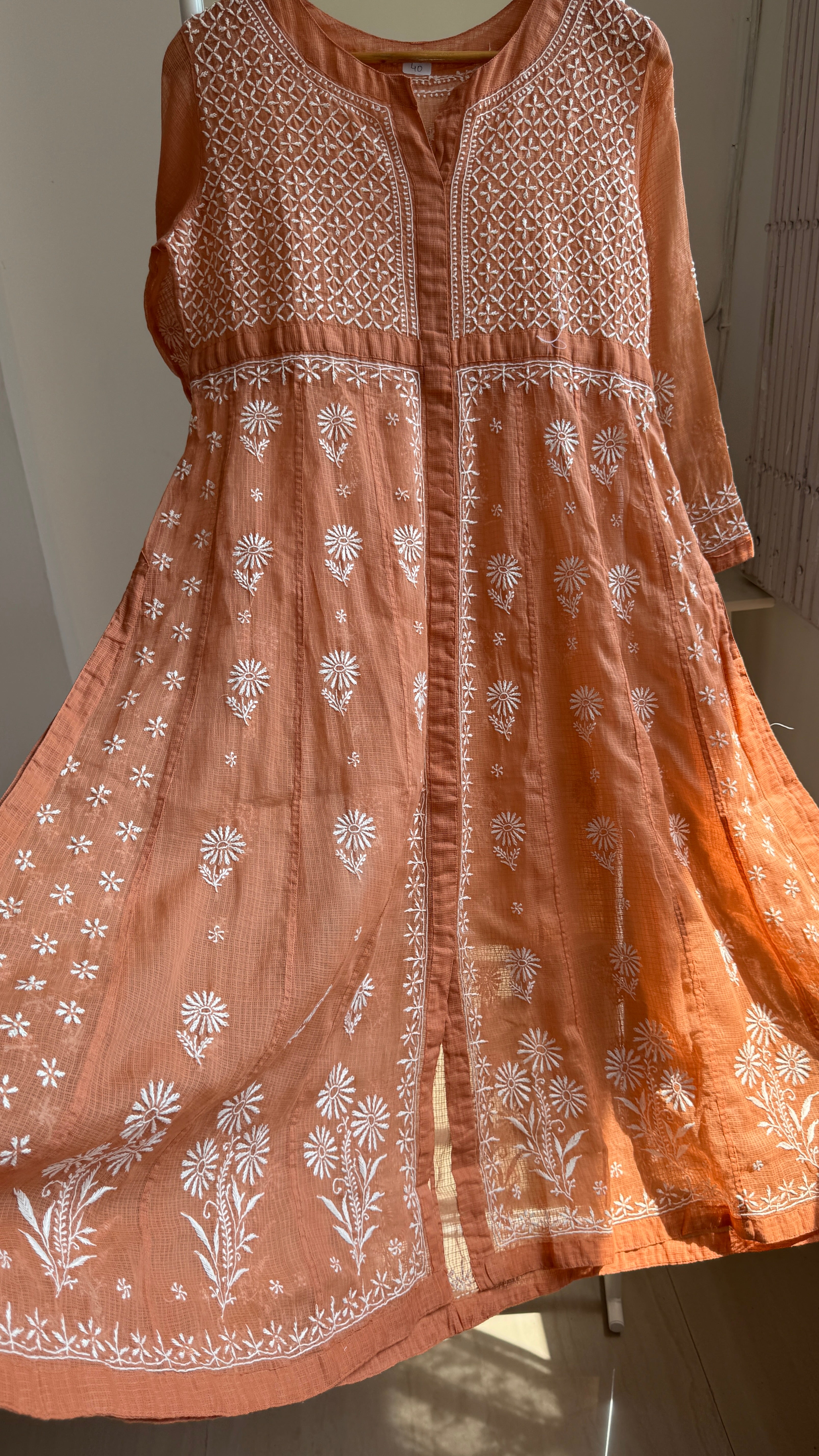 Kota Cotton Chikankari Anarkali - Burnt Orange - SITARA Collection