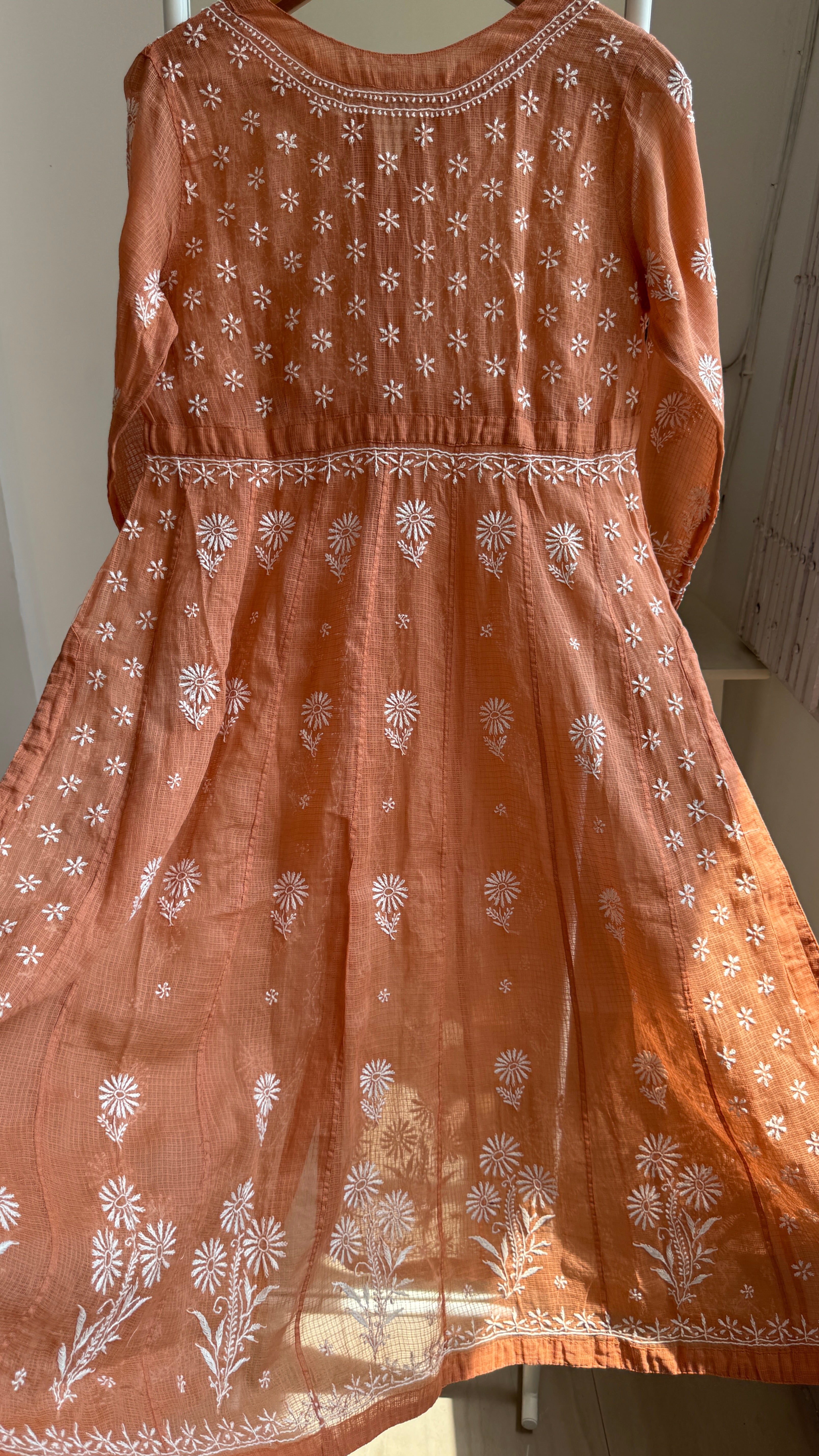Kota Cotton Chikankari Anarkali - Burnt Orange - SITARA Collection