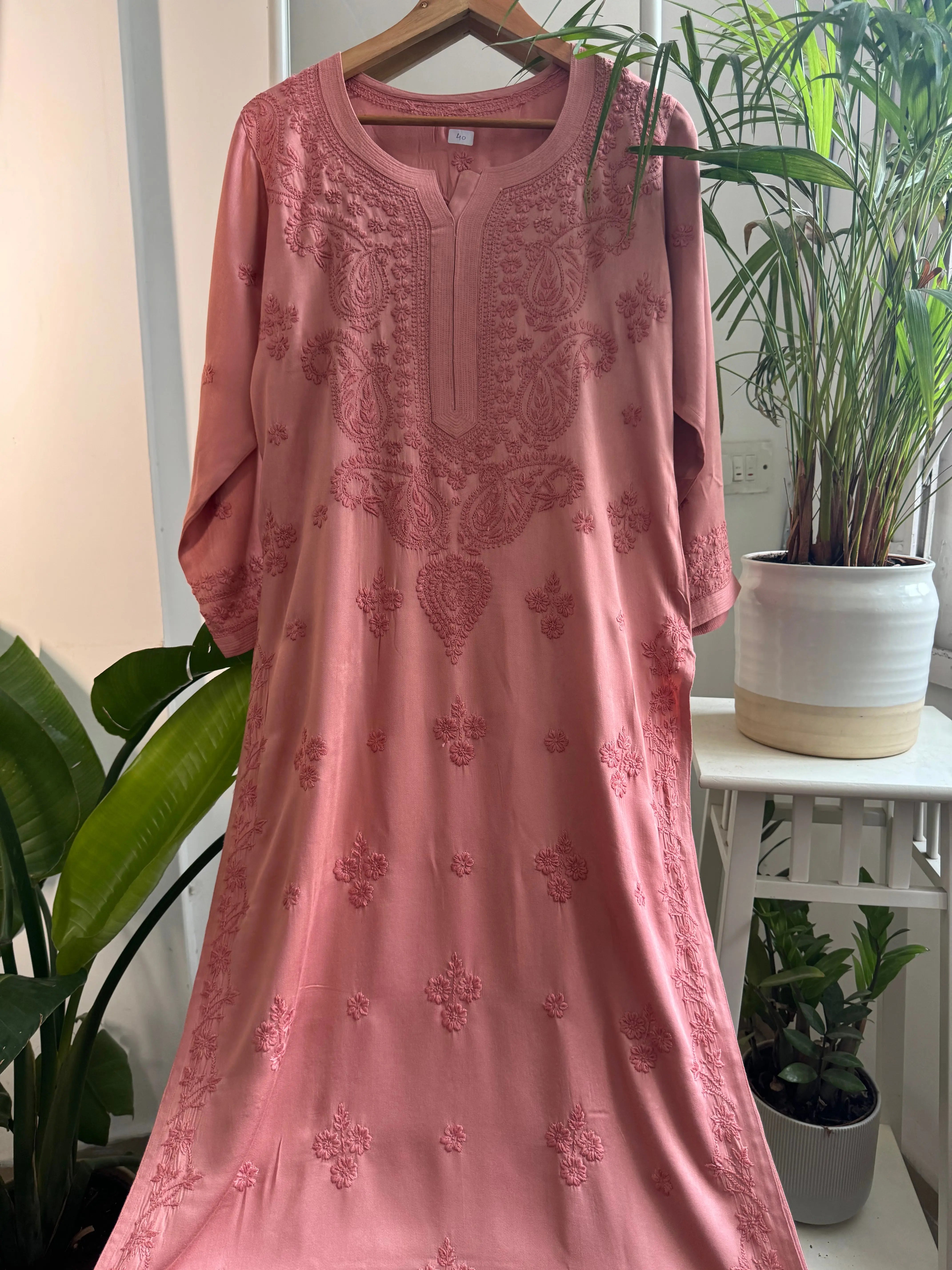 Cotton Chikankari Kurti - Rosewood Pink ARIAA CHIKANKARI 