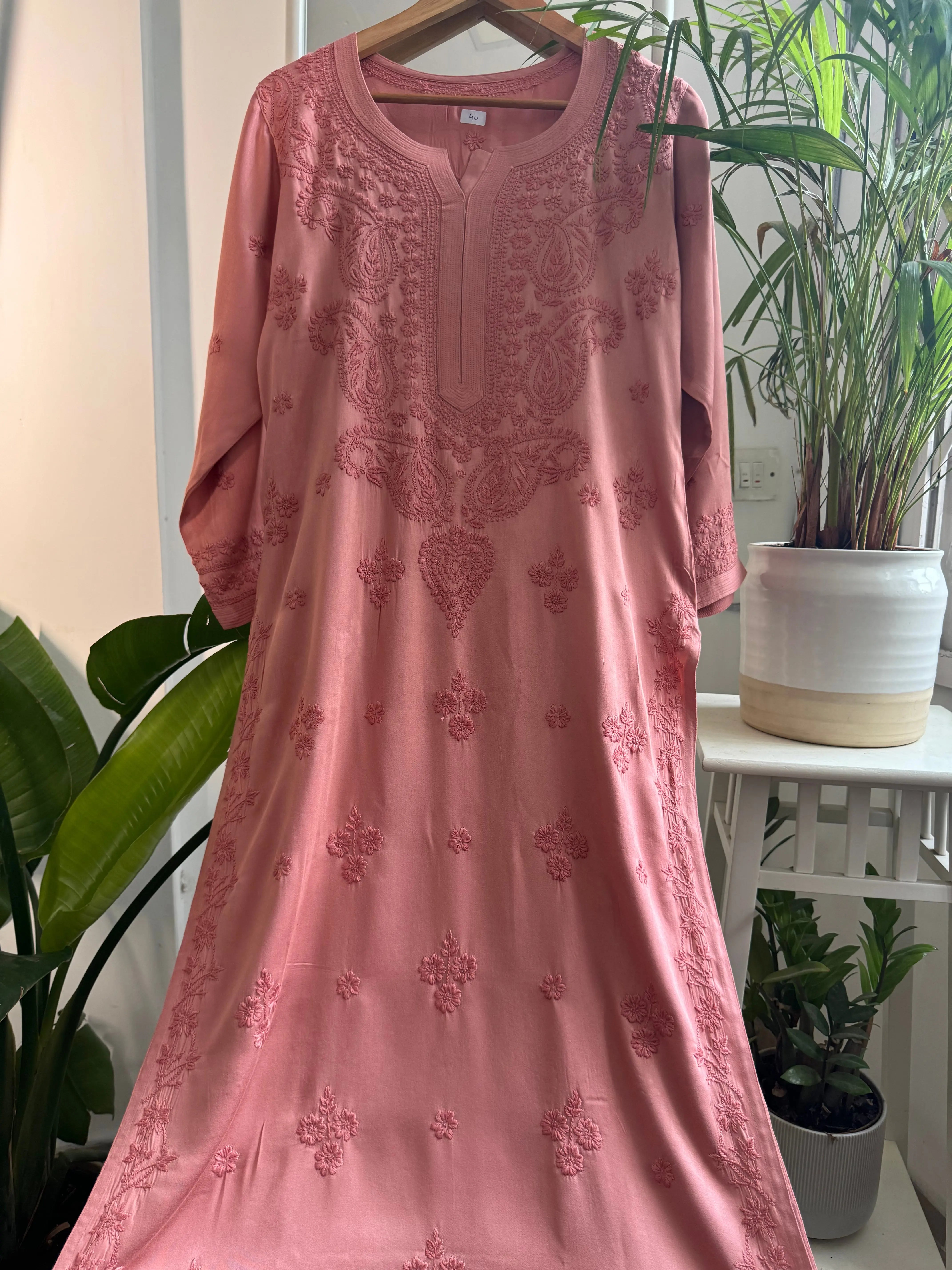 Cotton Chikankari Kurti - Rosewood Pink ARIAA CHIKANKARI 