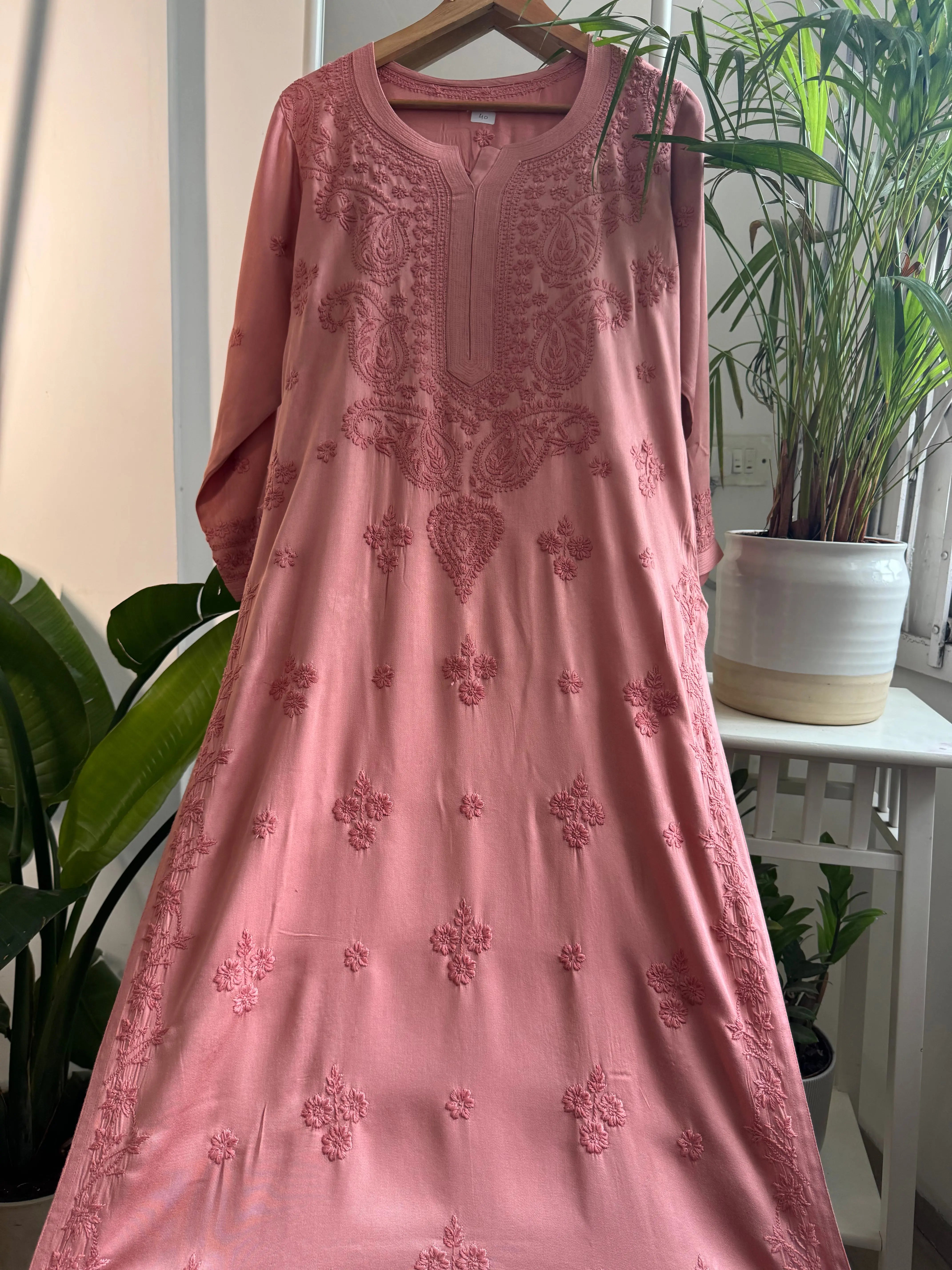 Cotton Chikankari Kurti - Rosewood Pink ARIAA CHIKANKARI 