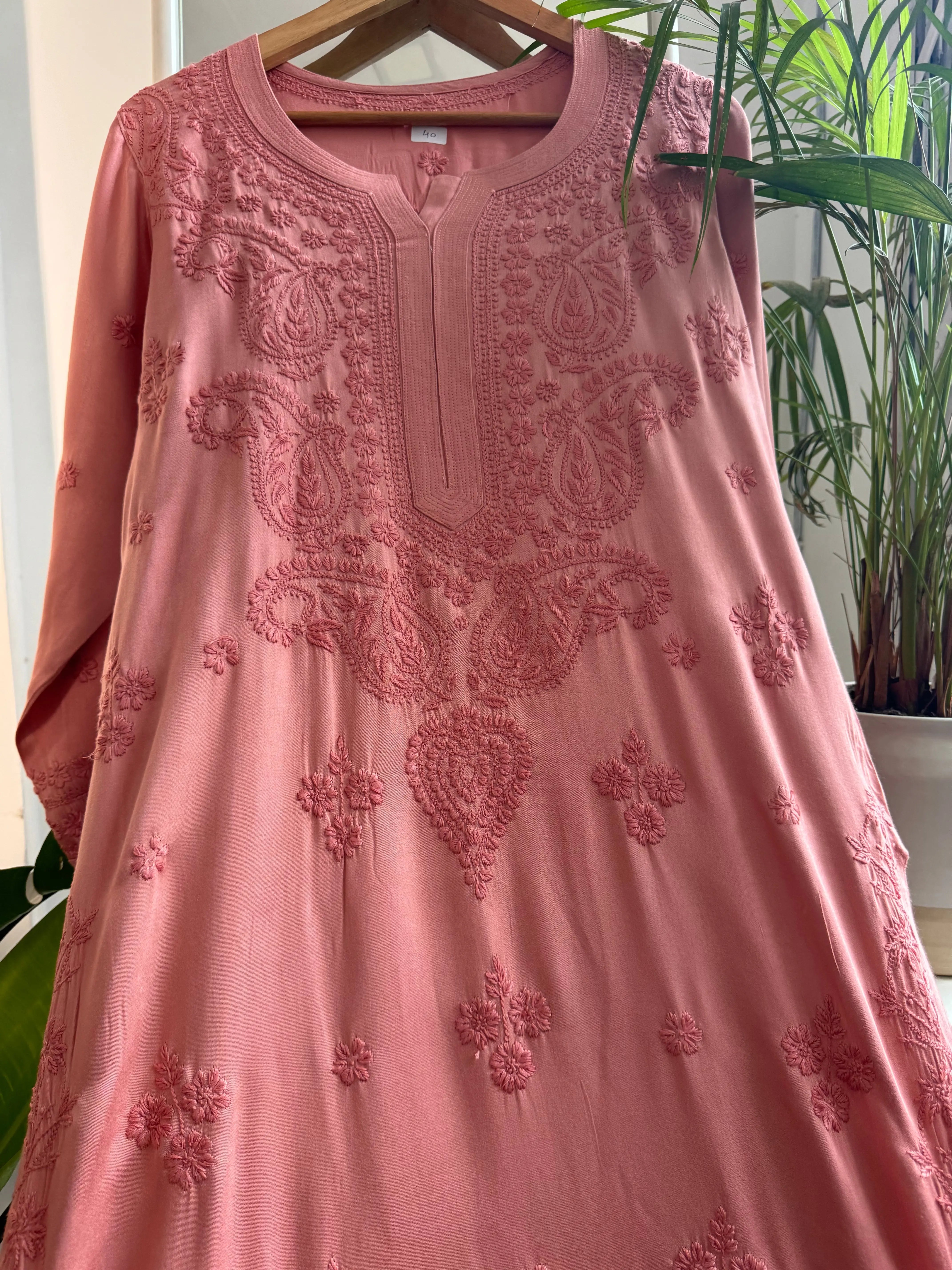 Cotton Chikankari Kurti - Rosewood Pink ARIAA CHIKANKARI 