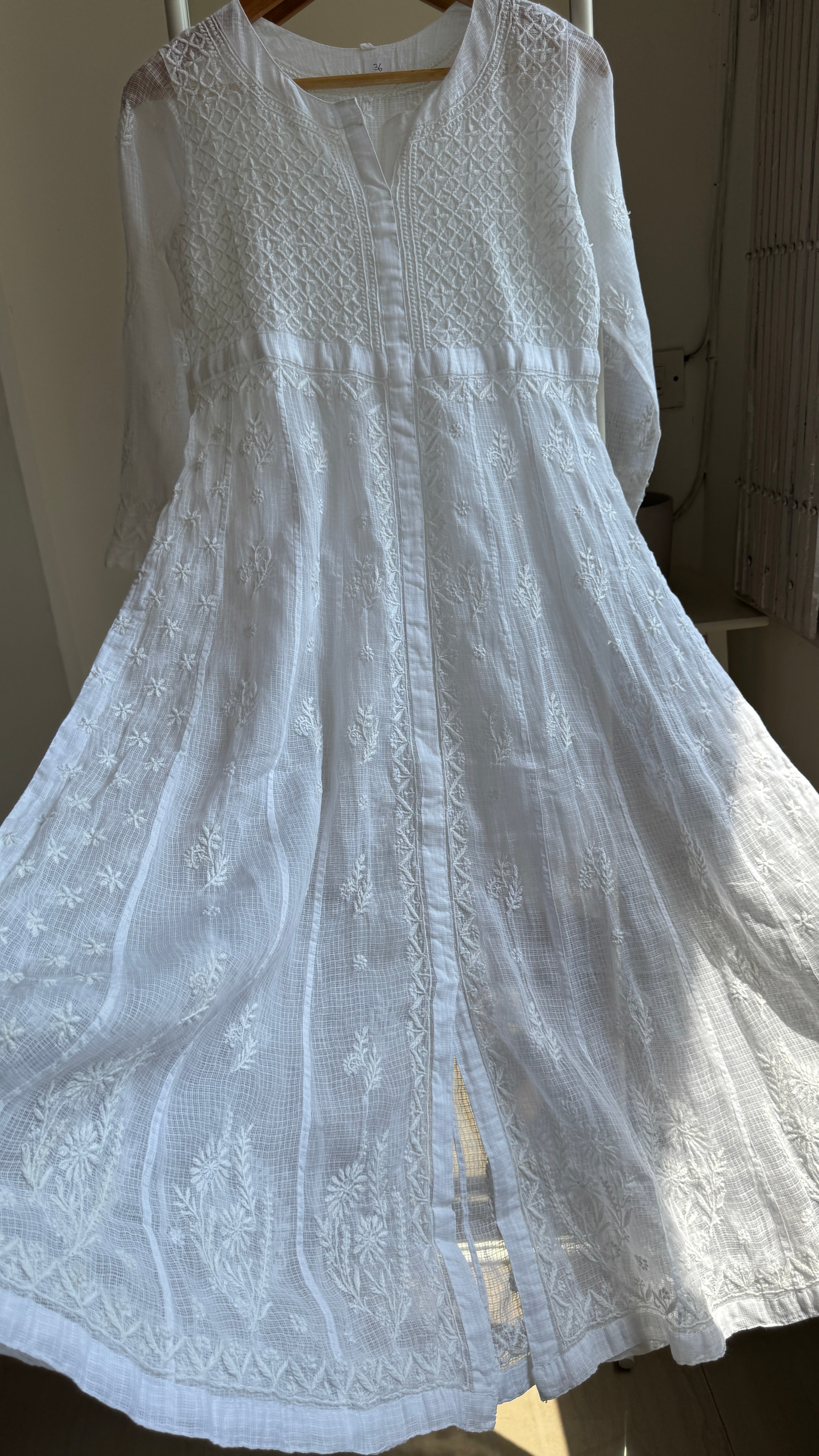 Kota Cotton Chikankari Anarkali - White- SITARA Collection