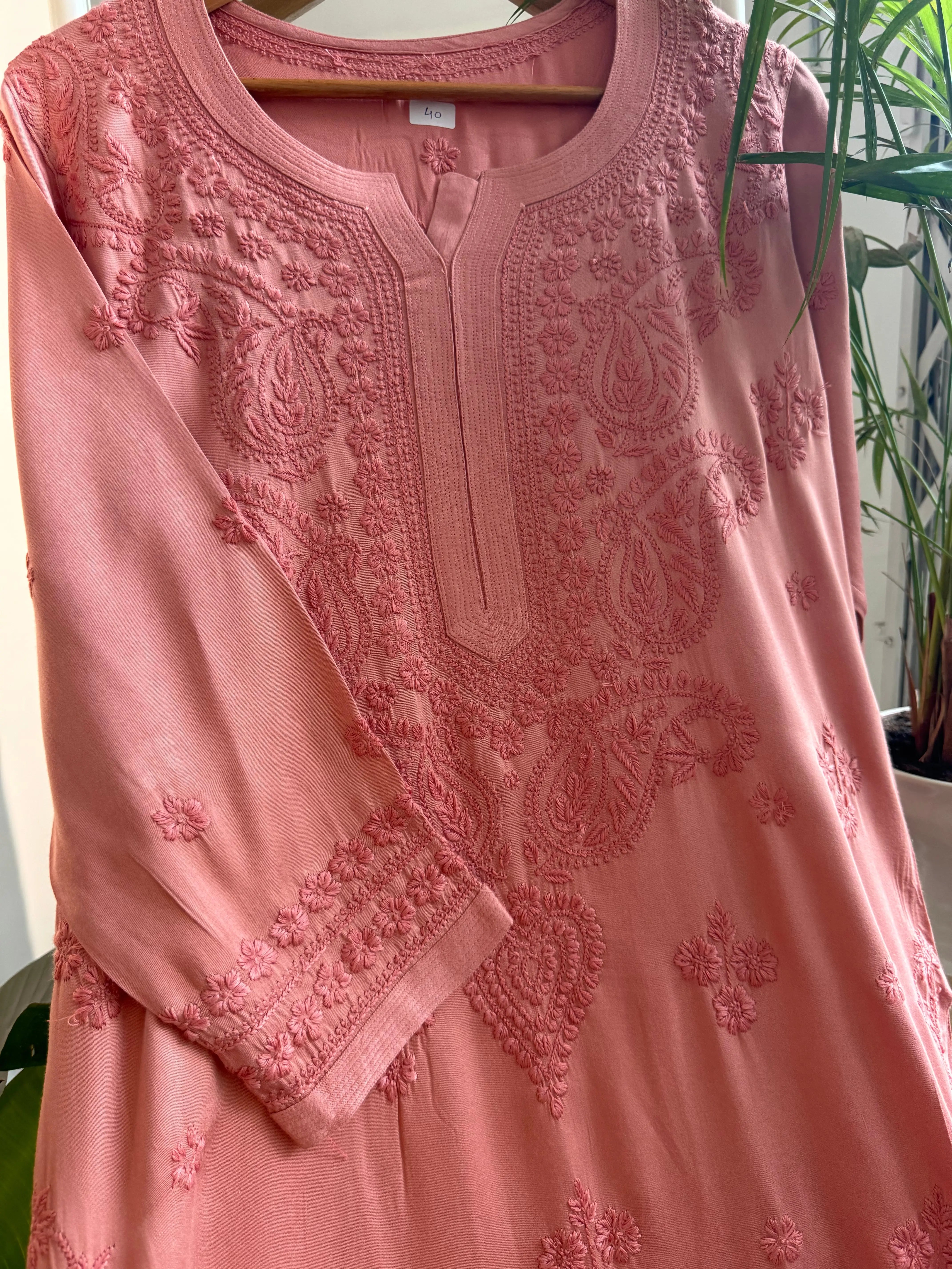 Cotton Chikankari Kurti - Rosewood Pink ARIAA CHIKANKARI 