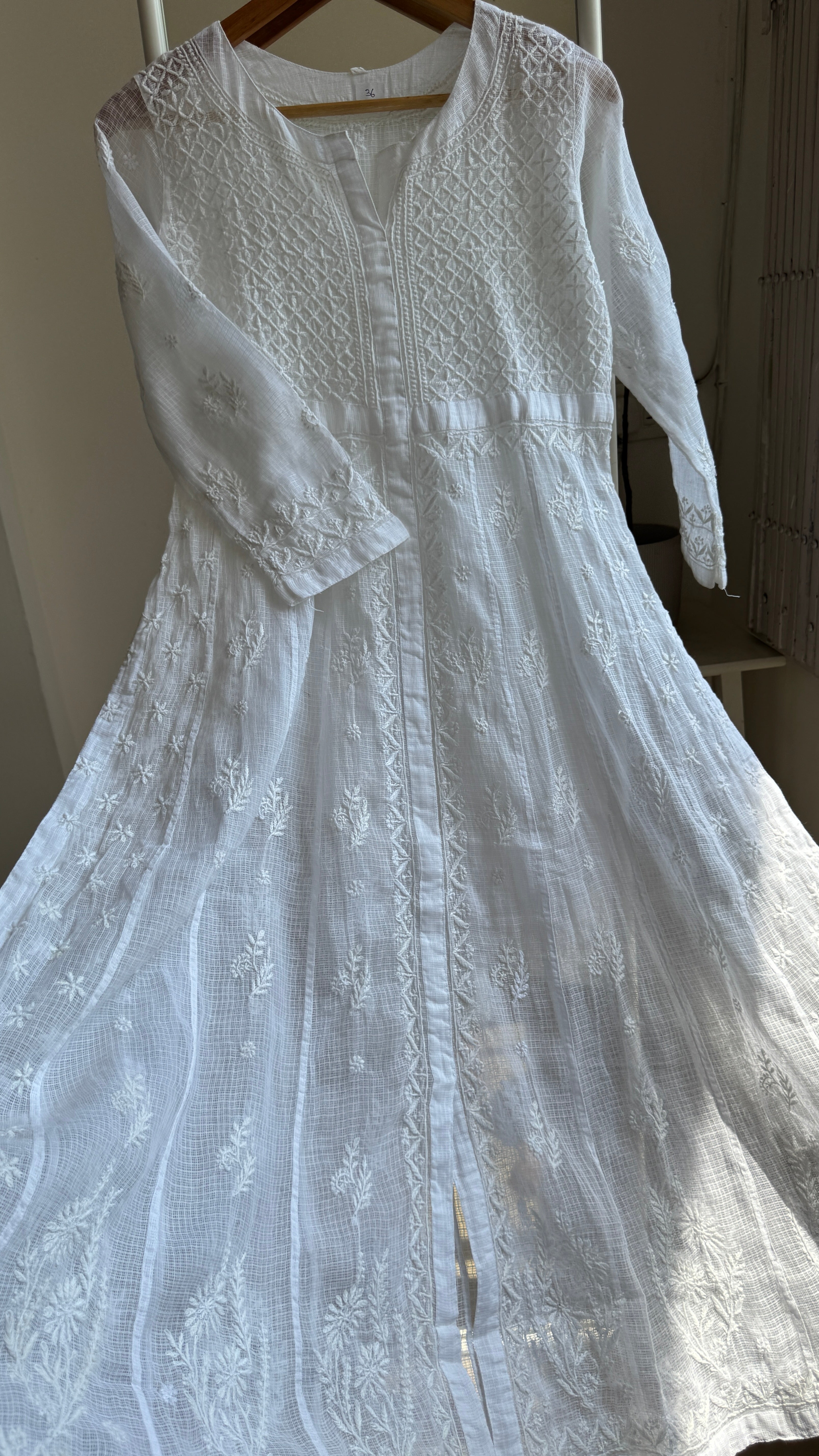 Kota Cotton Chikankari Anarkali - White- SITARA Collection