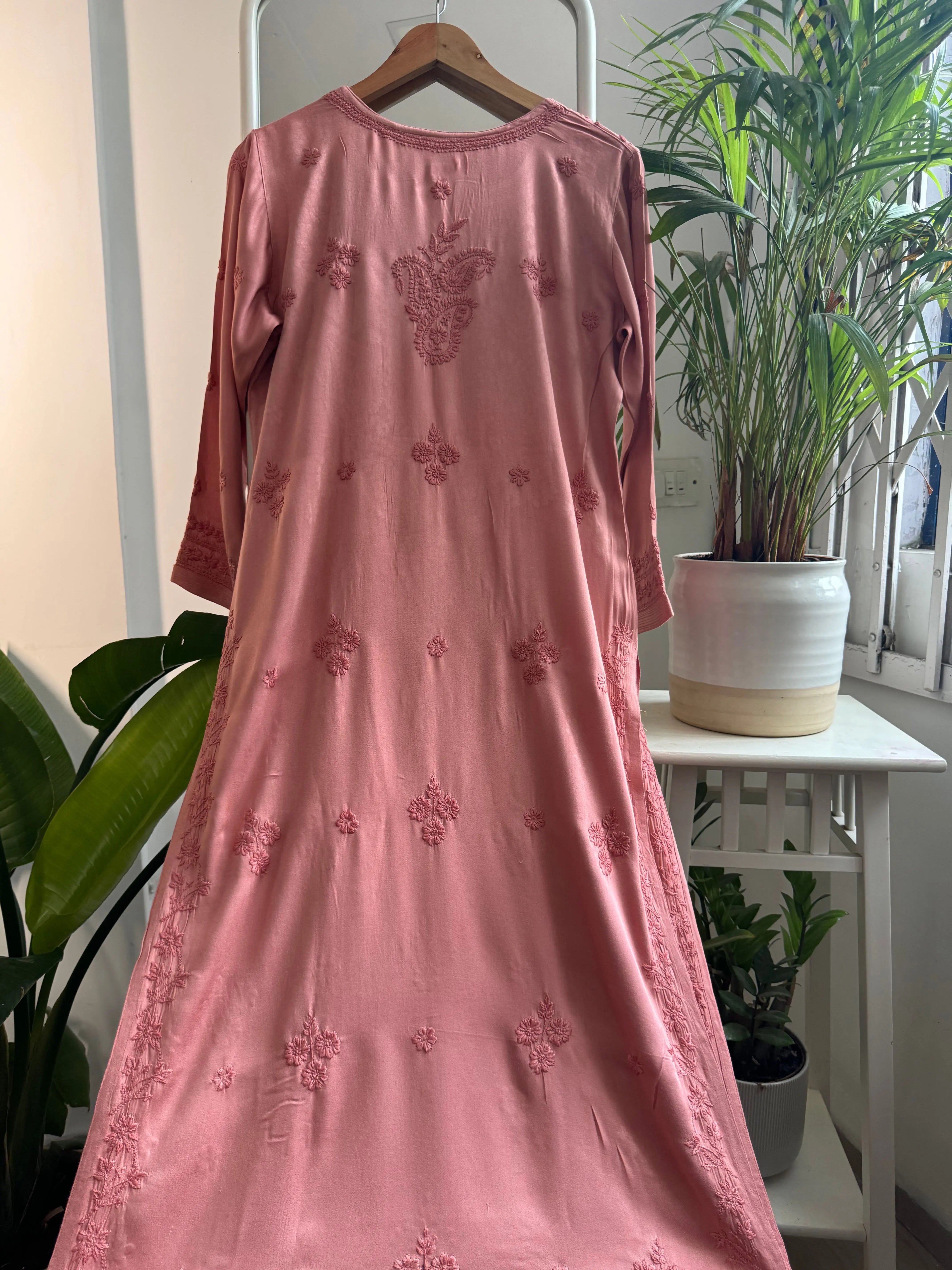 Cotton Chikankari Kurti - Rosewood Pink ARIAA CHIKANKARI 