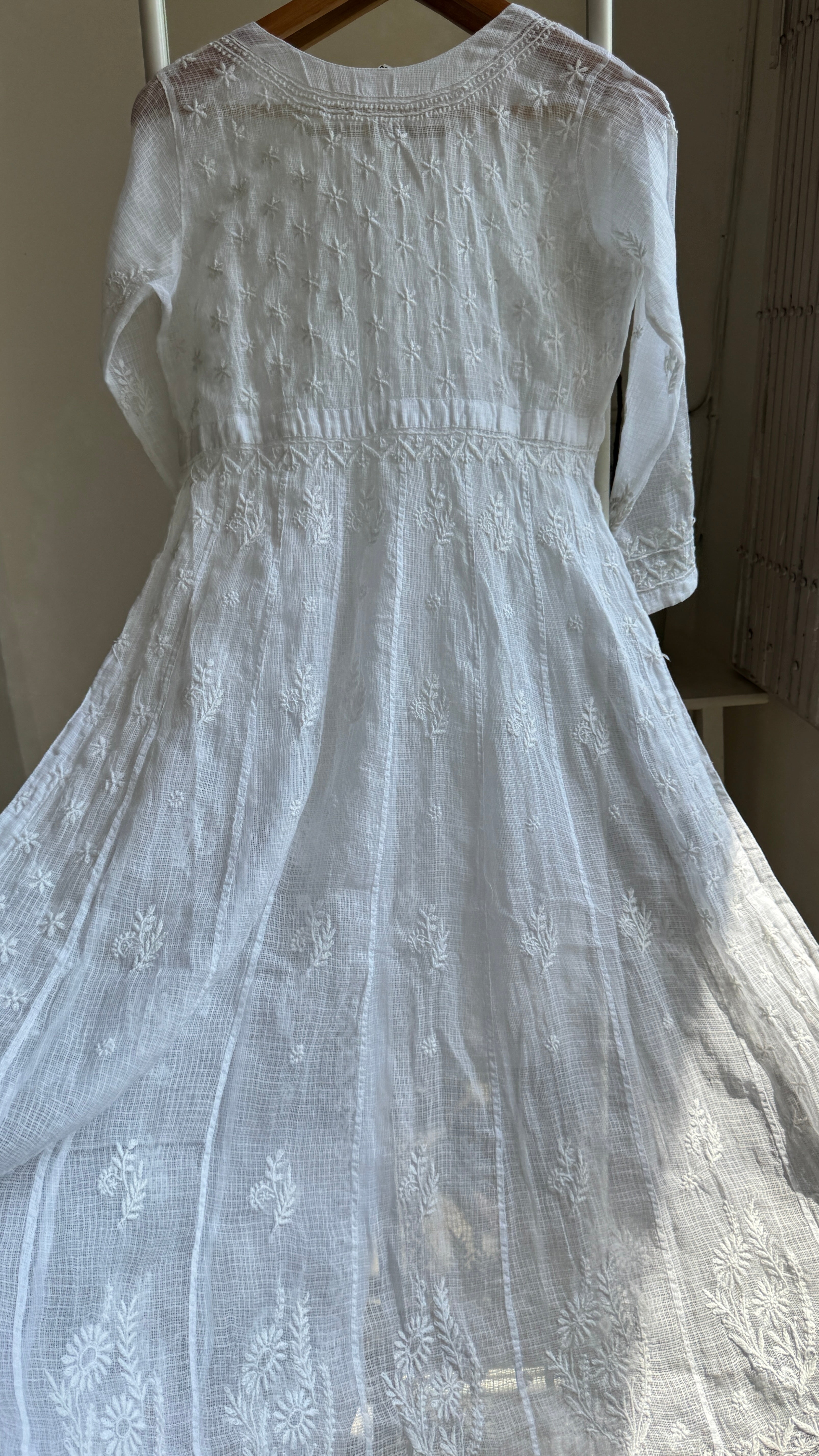 Kota Cotton Chikankari Anarkali - White- SITARA Collection