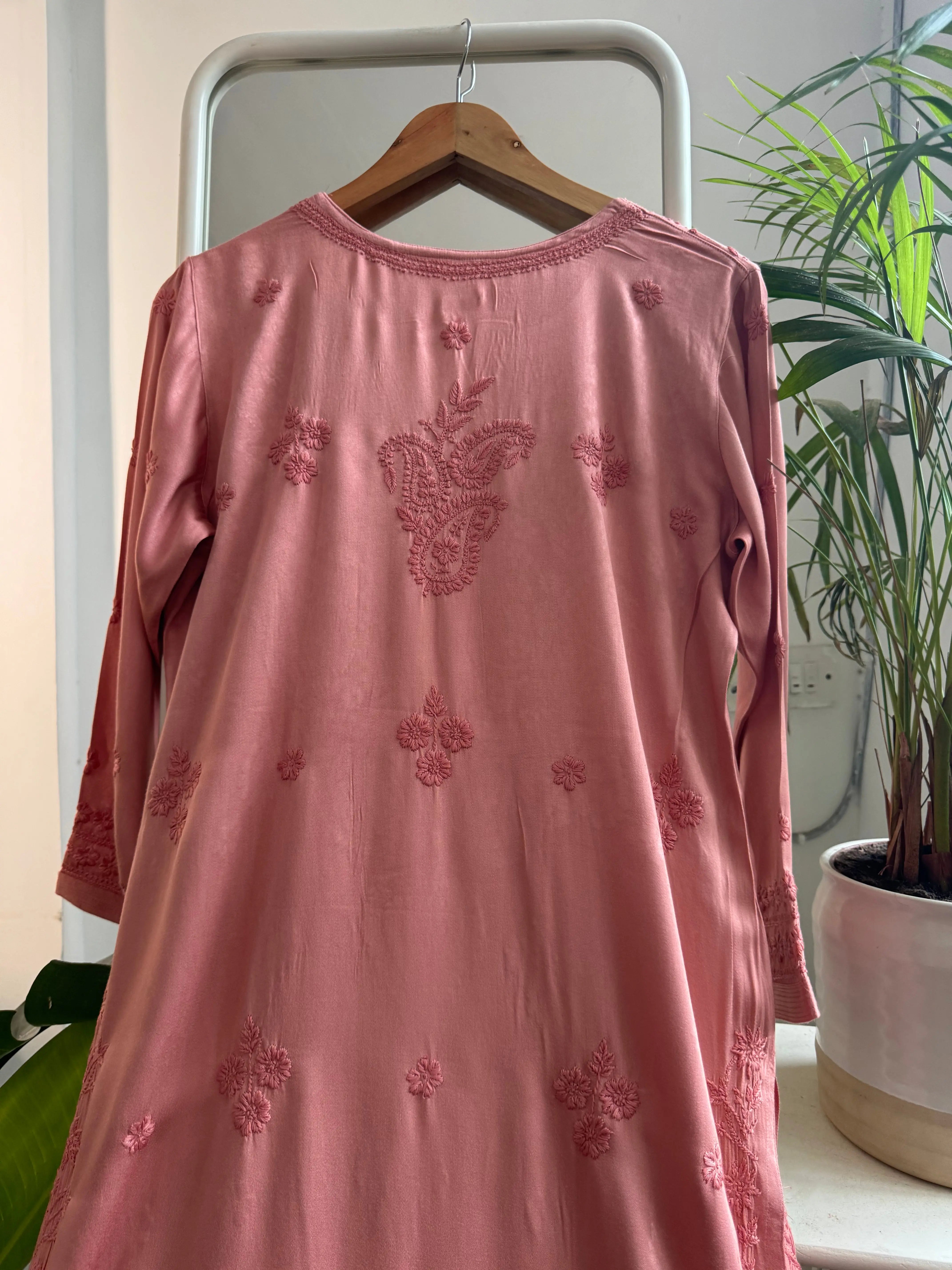 Cotton Chikankari Kurti - Rosewood Pink ARIAA CHIKANKARI 