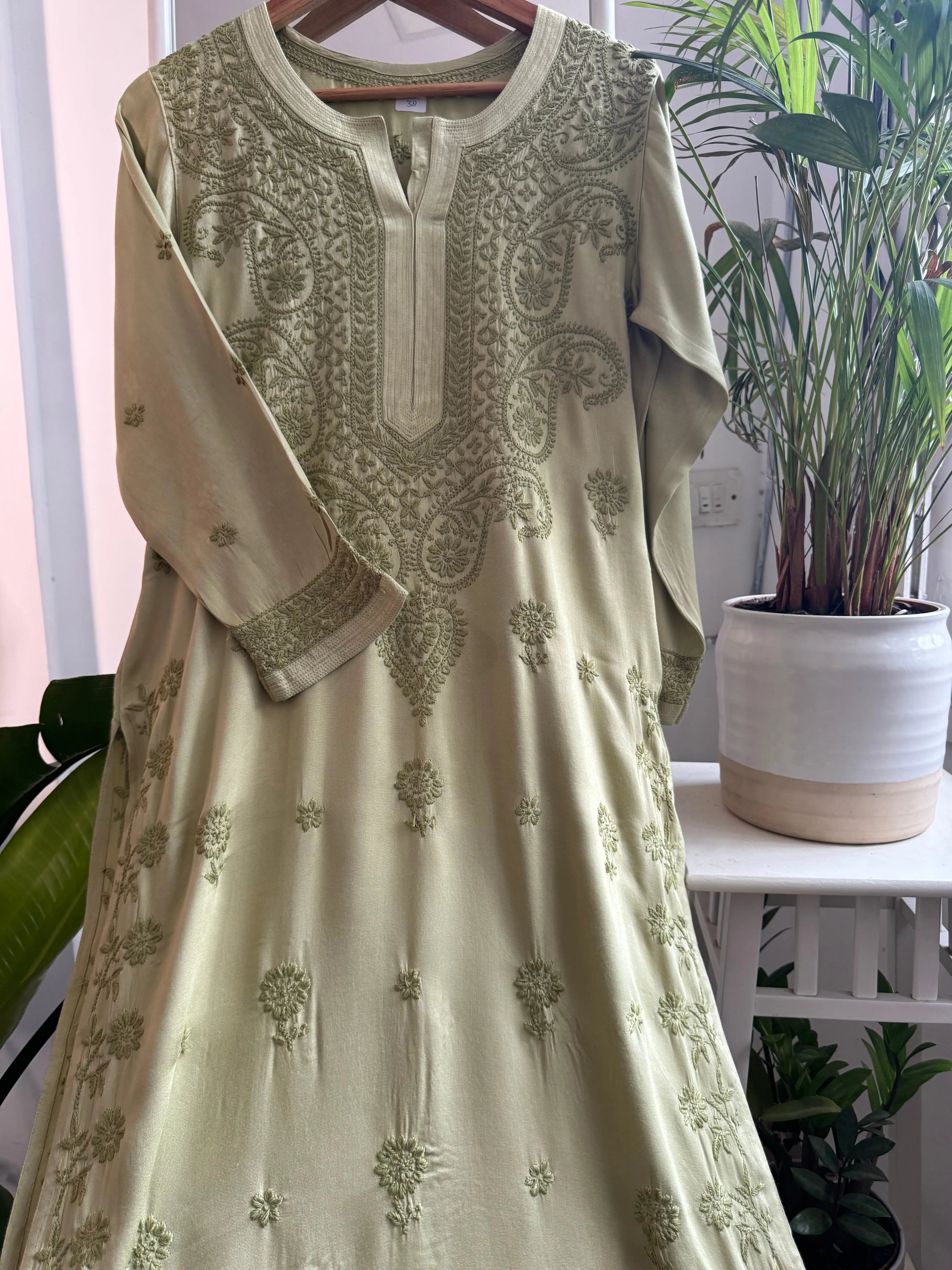 Cotton Chikankari Kurti - Green ARIAA CHIKANKARI 