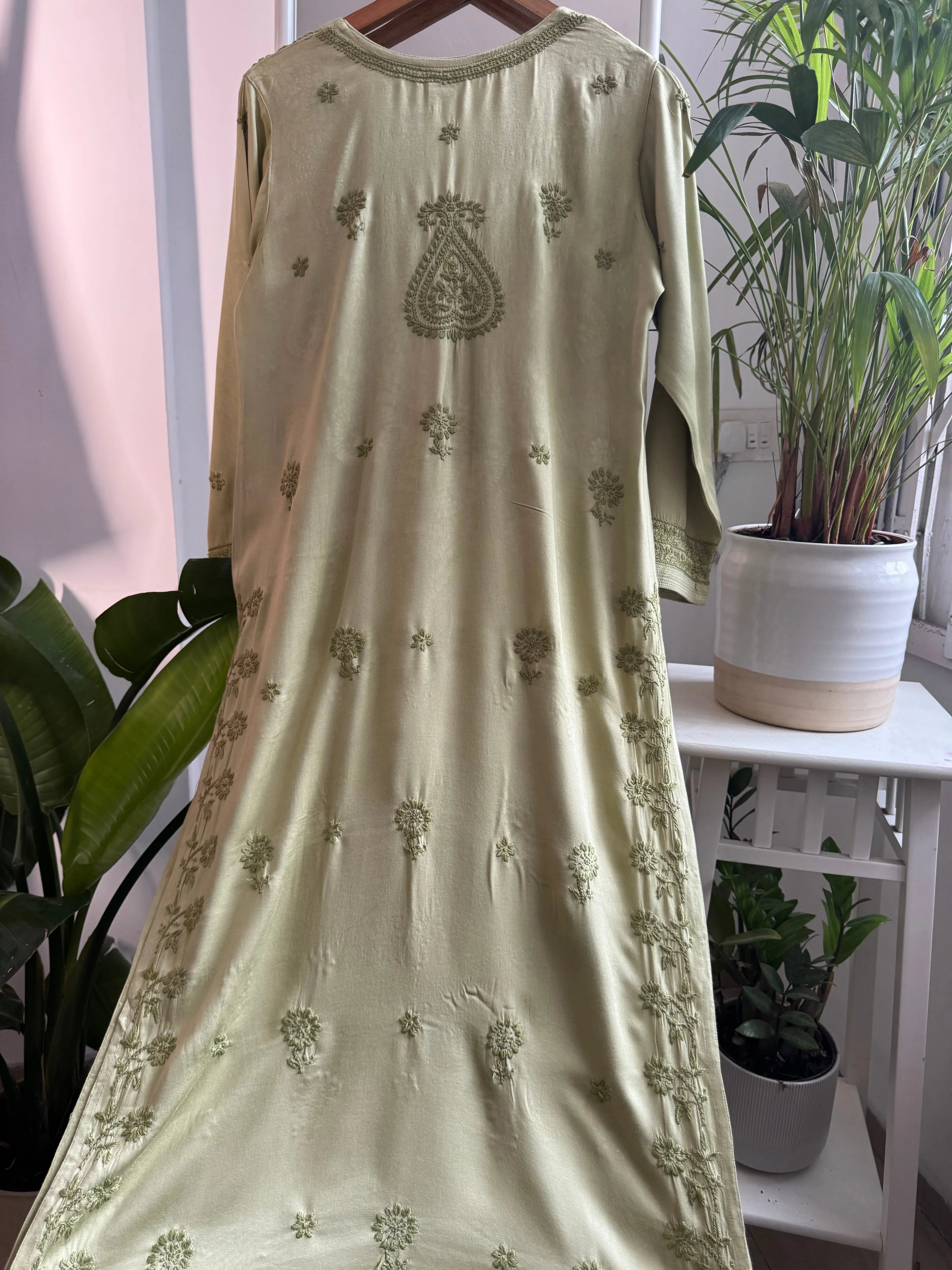 Cotton Chikankari Kurti - Green ARIAA CHIKANKARI 