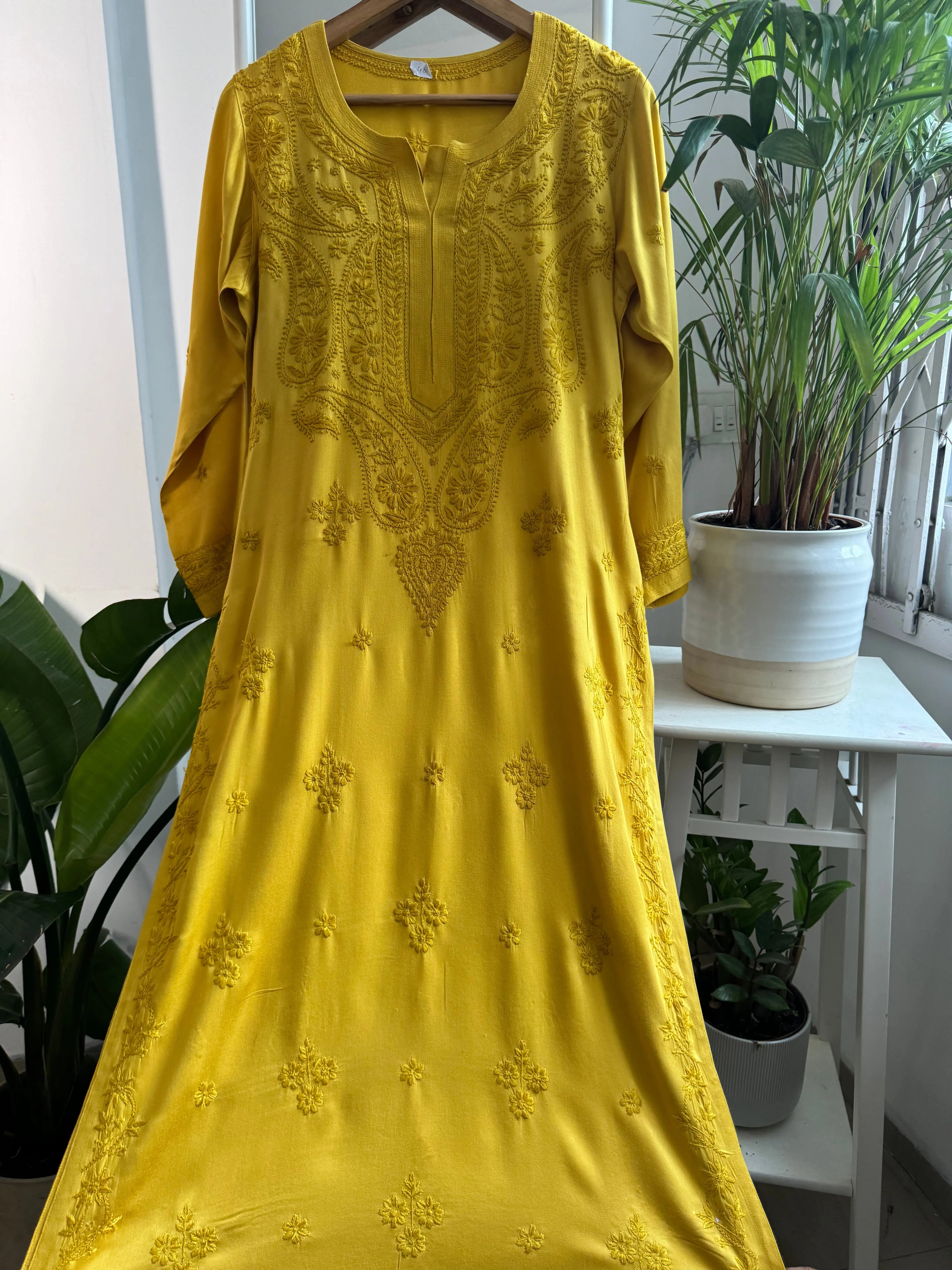 Cotton Chikankari Kurti - Yellow ARIAA CHIKANKARI 