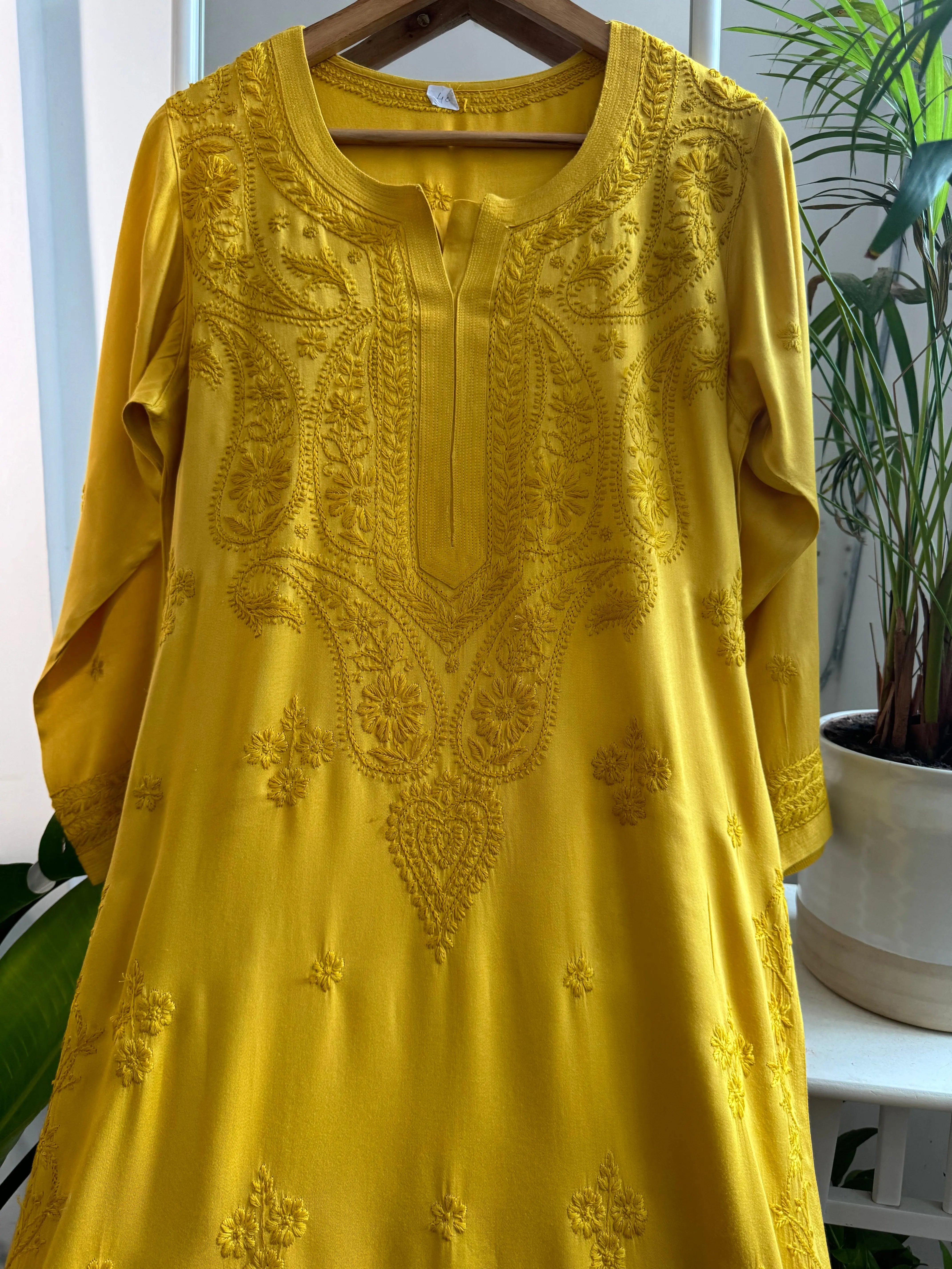 Cotton Chikankari Kurti - Yellow ARIAA CHIKANKARI 