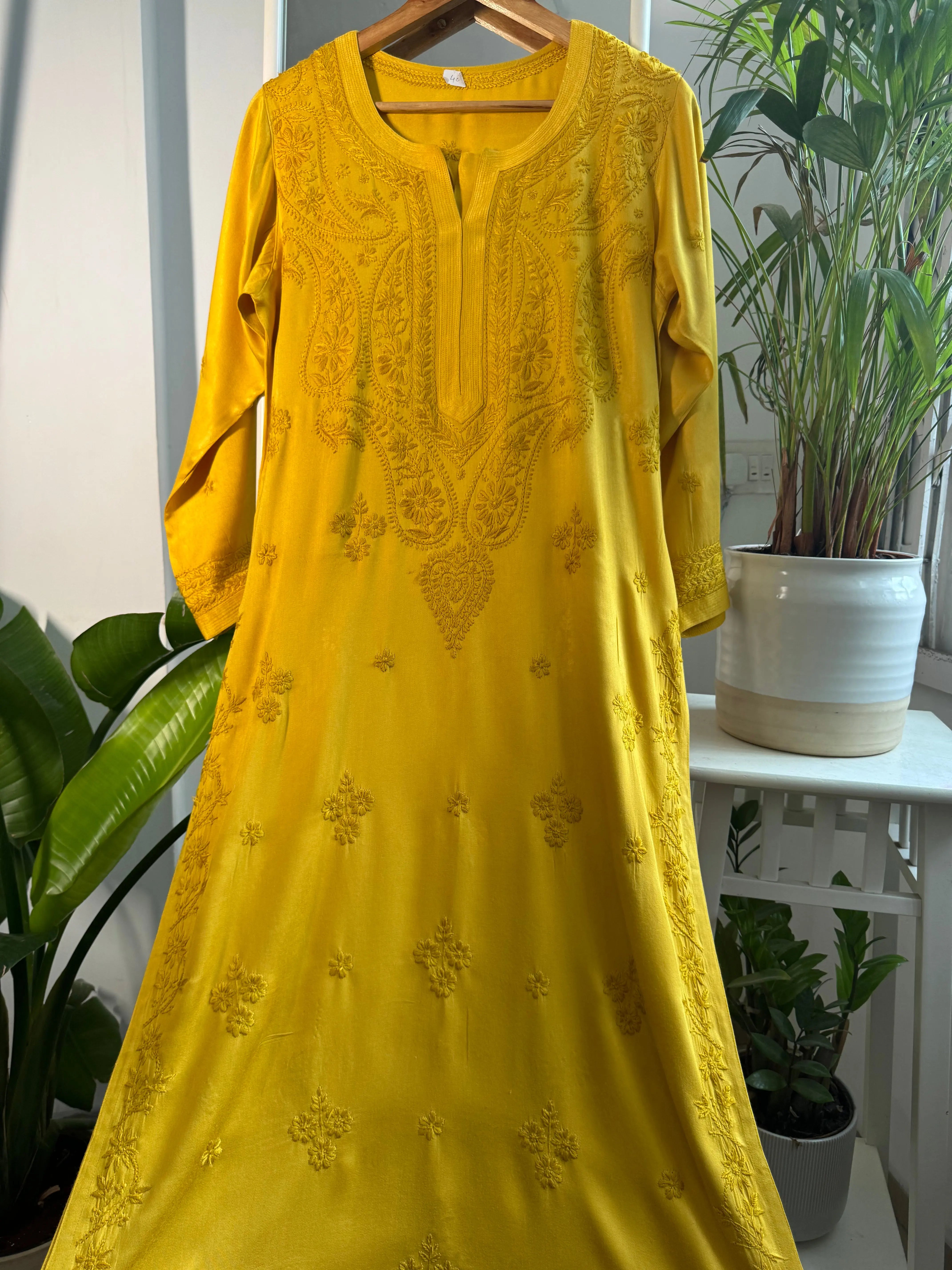 Cotton Chikankari Kurti - Yellow ARIAA CHIKANKARI 