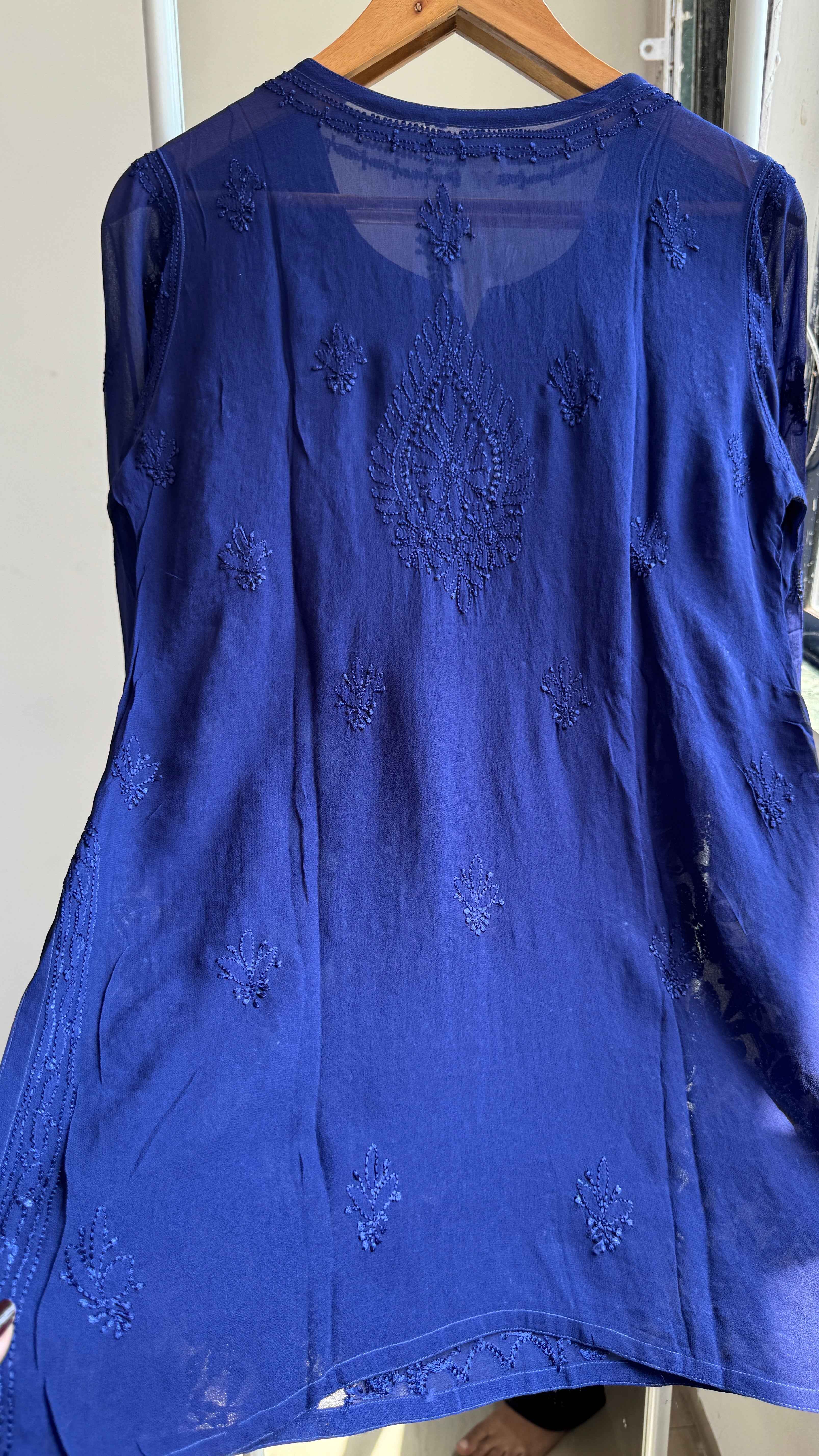 Chikankari Viscose Georgette short Top in Navy Blue