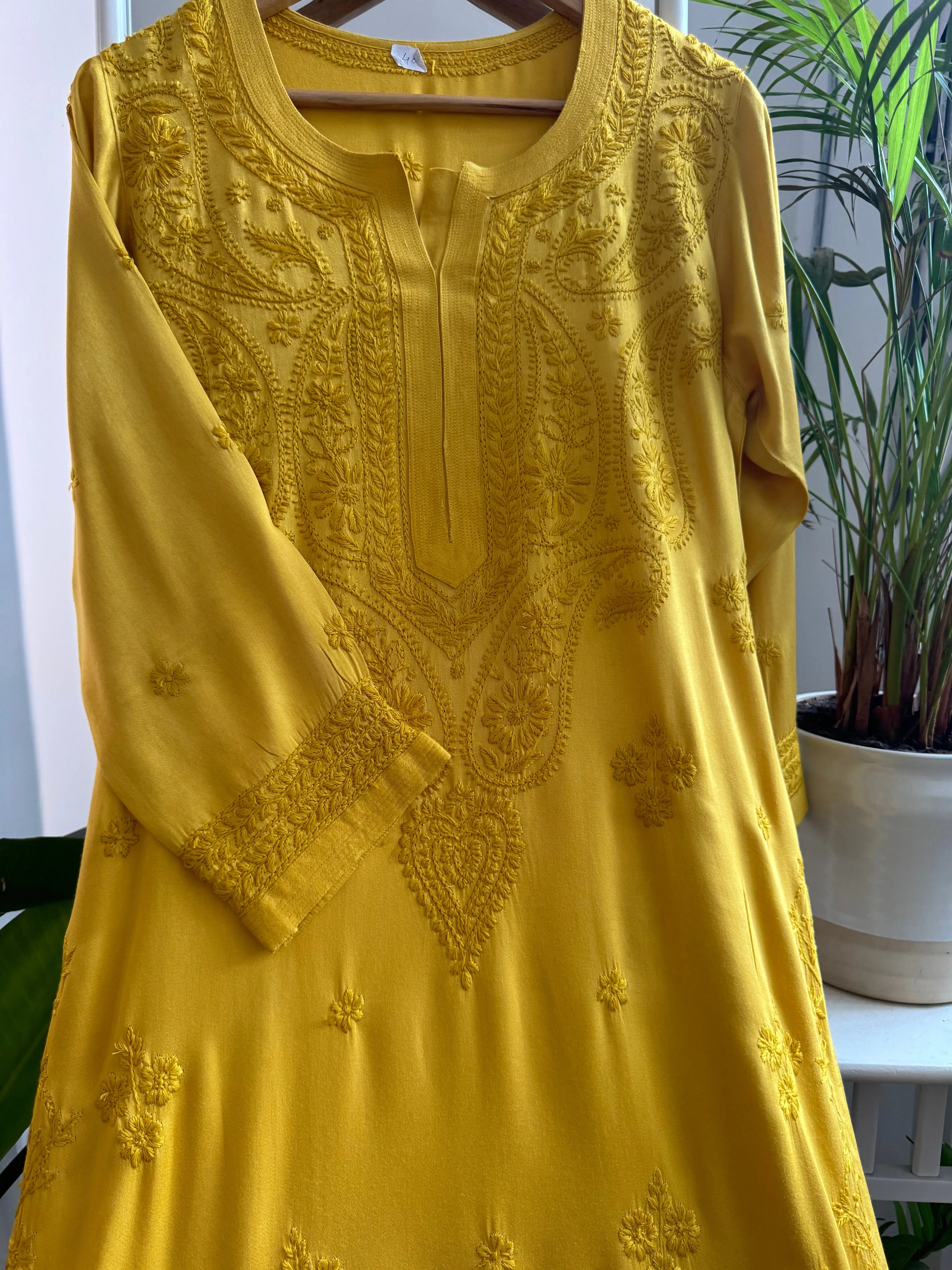 Cotton Chikankari Kurti - Yellow ARIAA CHIKANKARI 