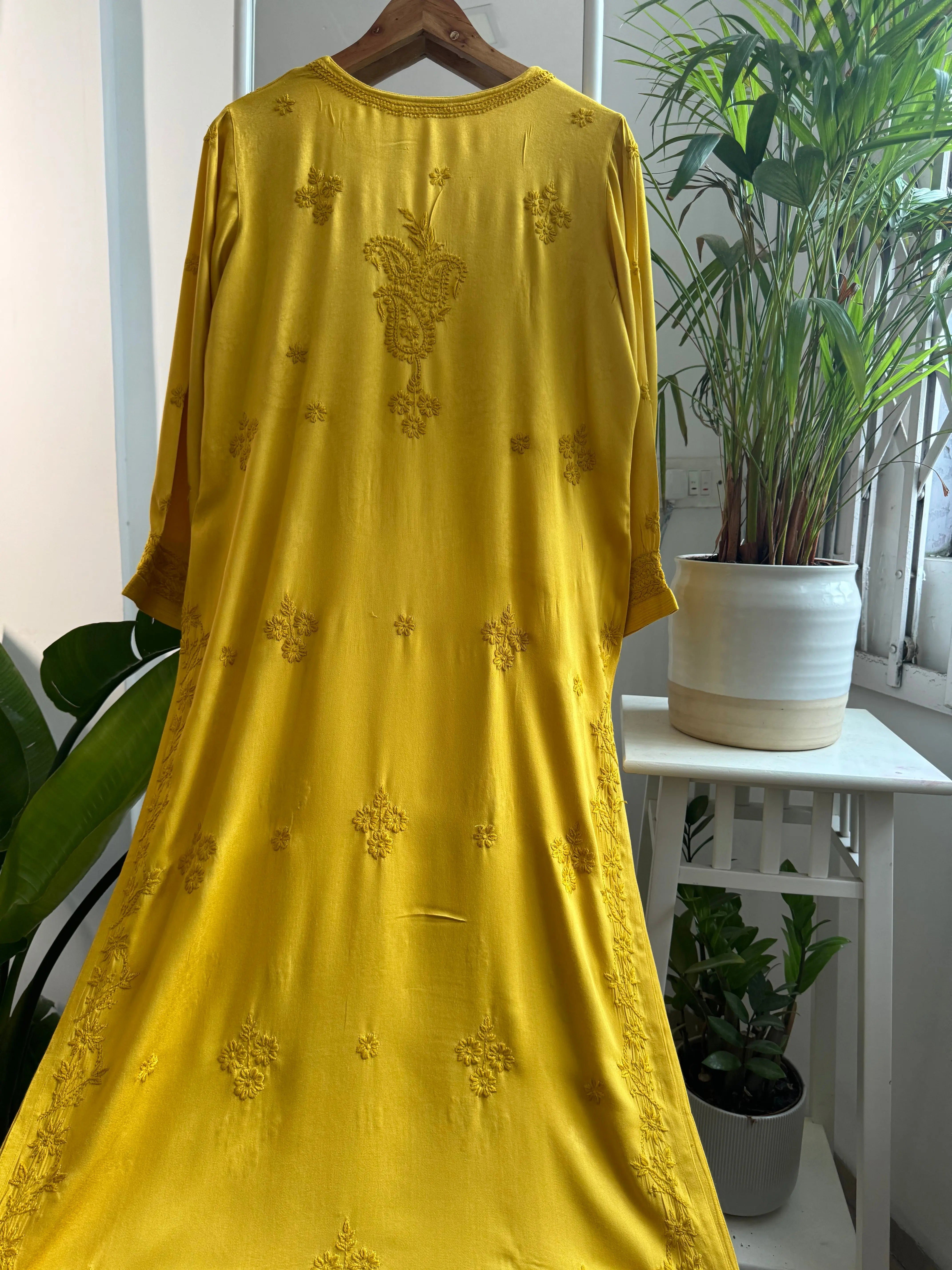 Cotton Chikankari Kurti - Yellow ARIAA CHIKANKARI 