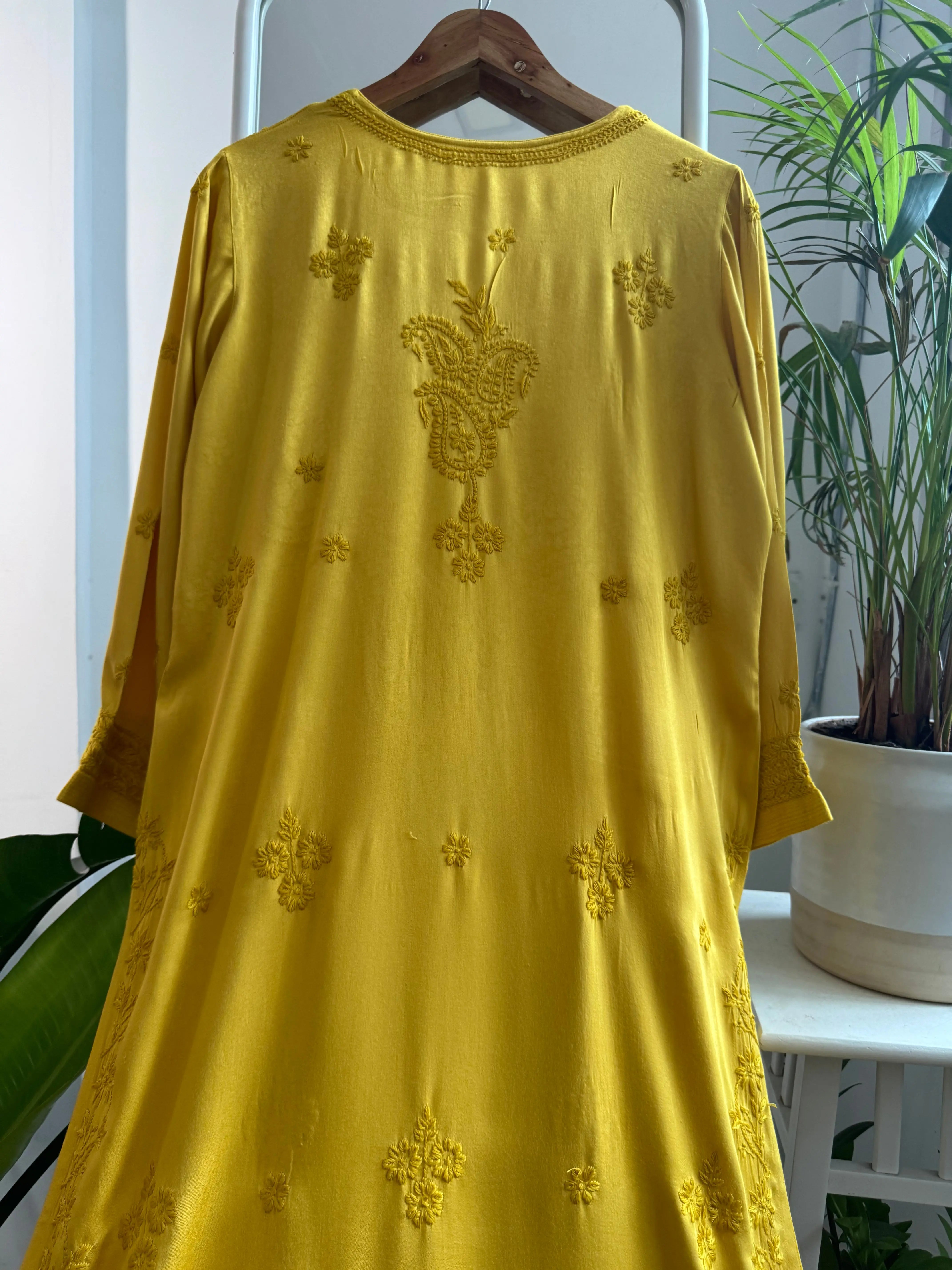 Cotton Chikankari Kurti - Yellow ARIAA CHIKANKARI 