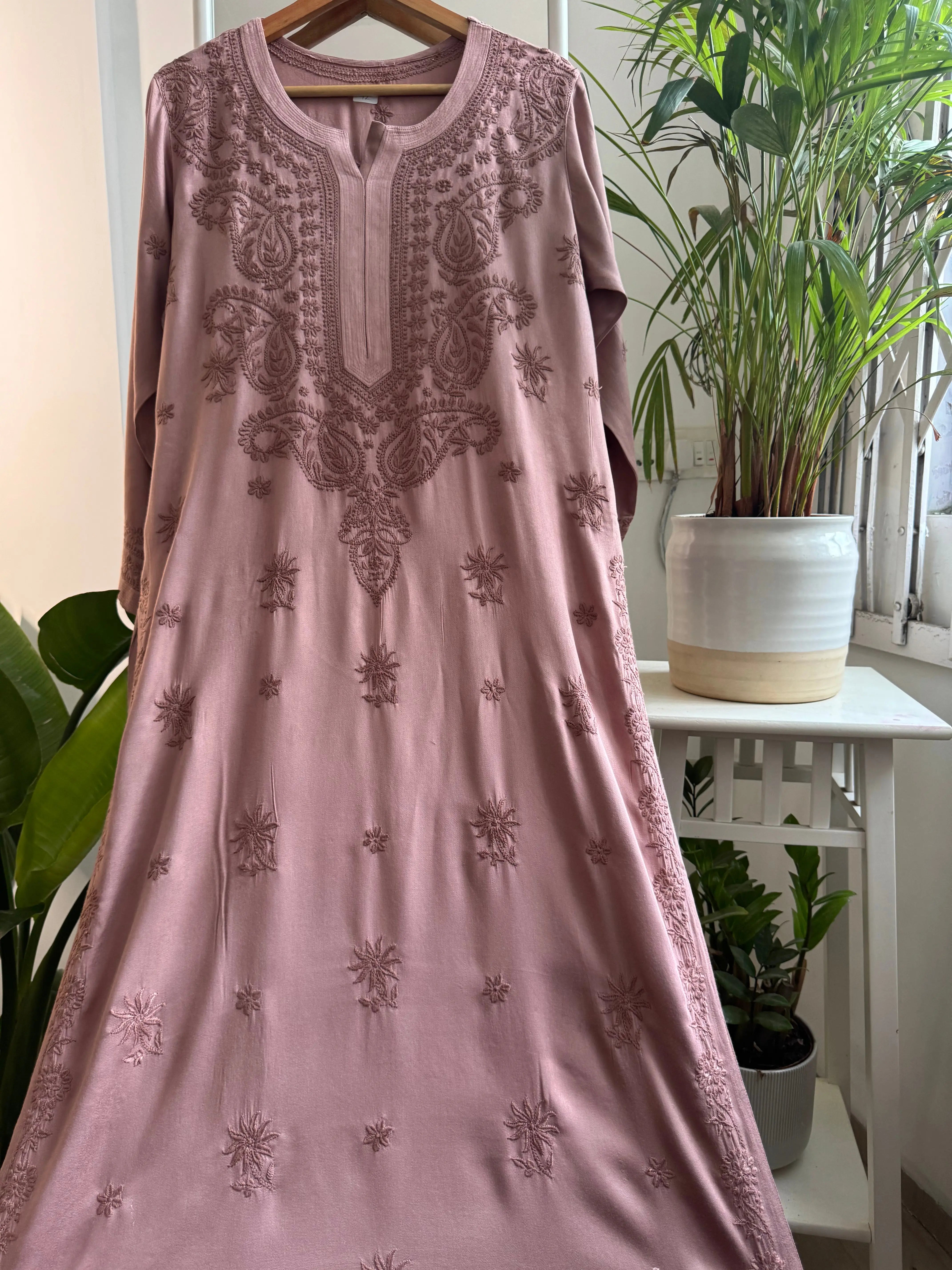 Cotton Chikankari Kurti - Pink Brown ARIAA CHIKANKARI 