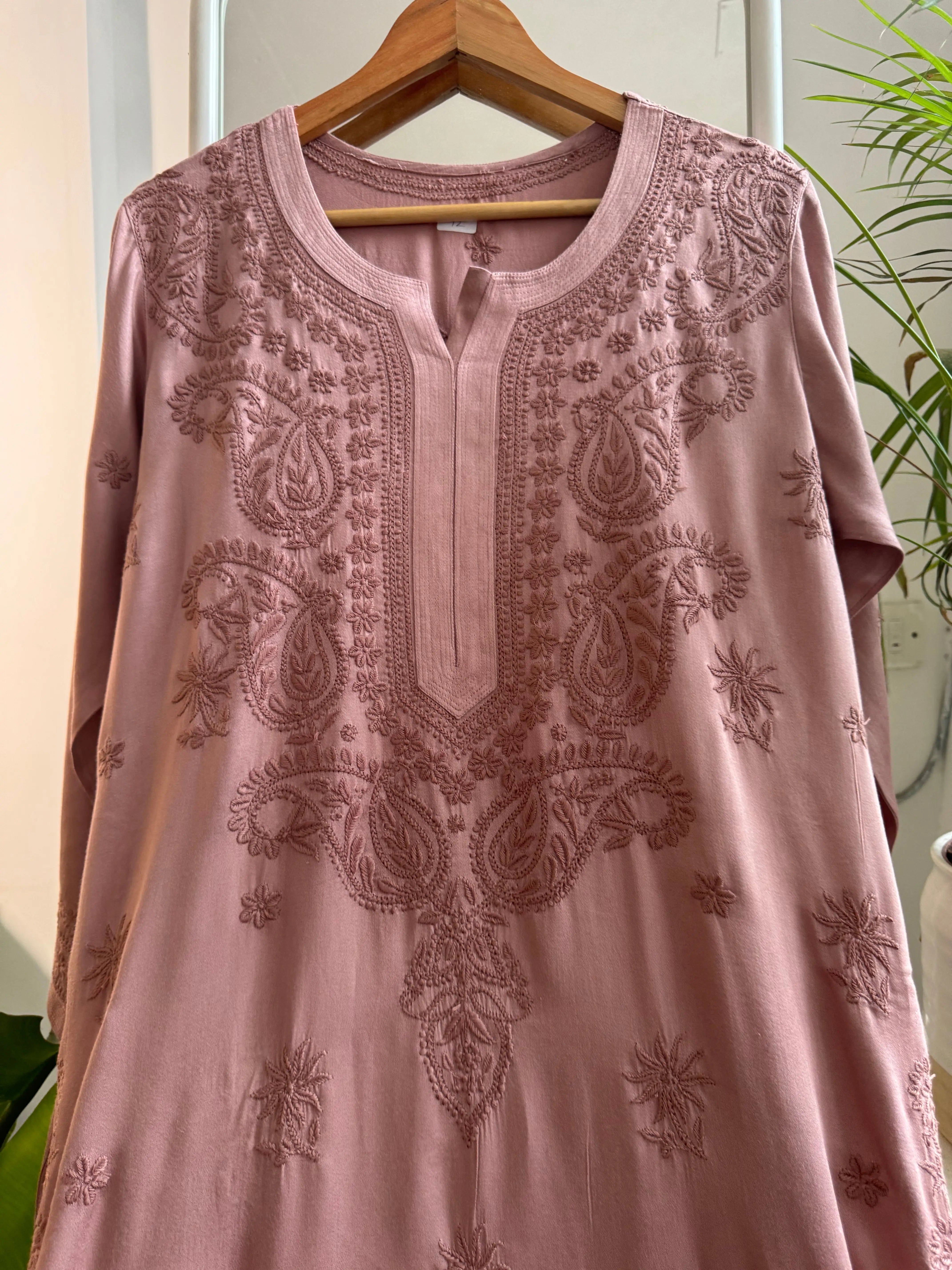 Cotton Chikankari Kurti - Pink Brown ARIAA CHIKANKARI 