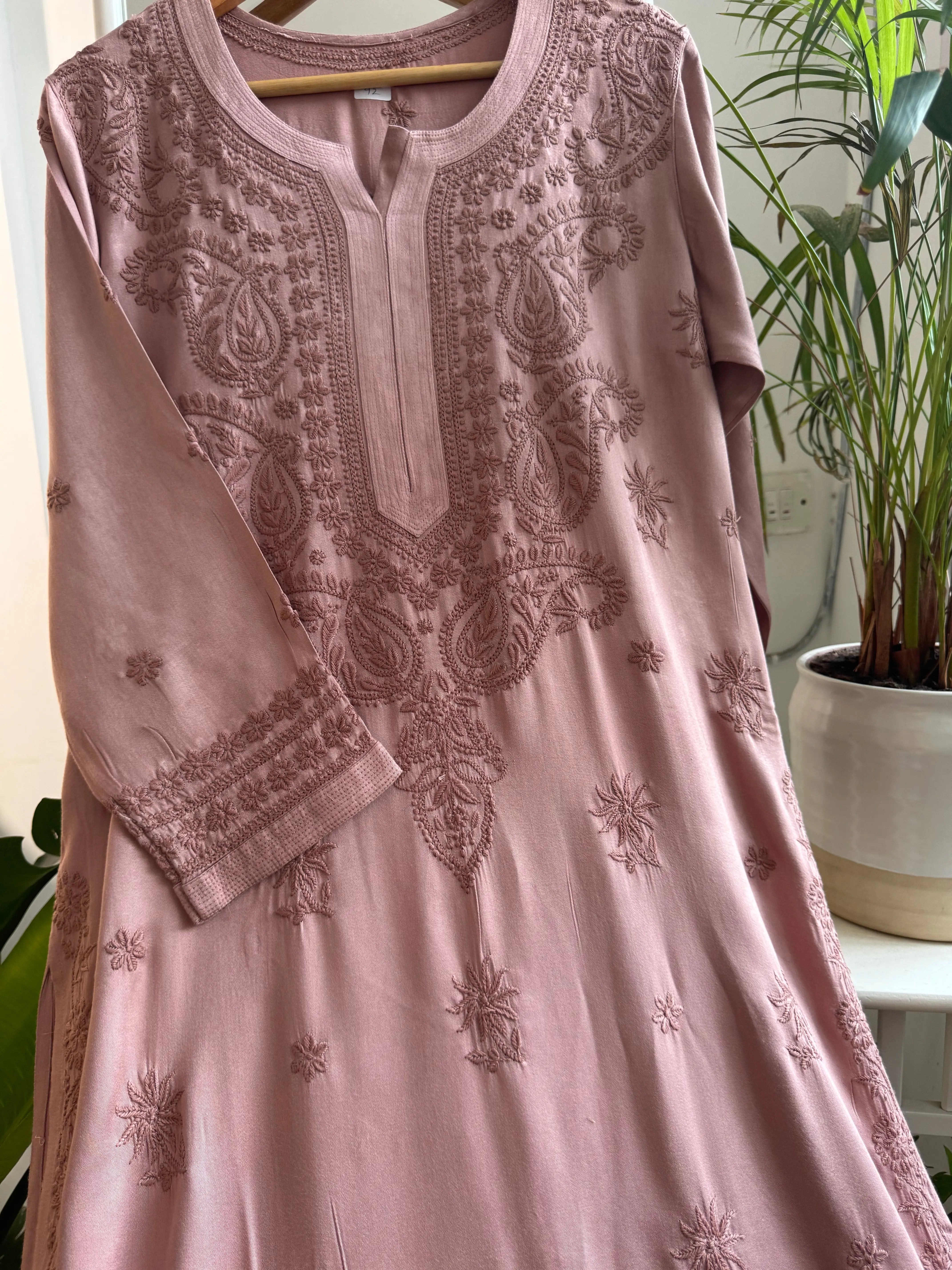 Cotton Chikankari Kurti - Pink Brown ARIAA CHIKANKARI 