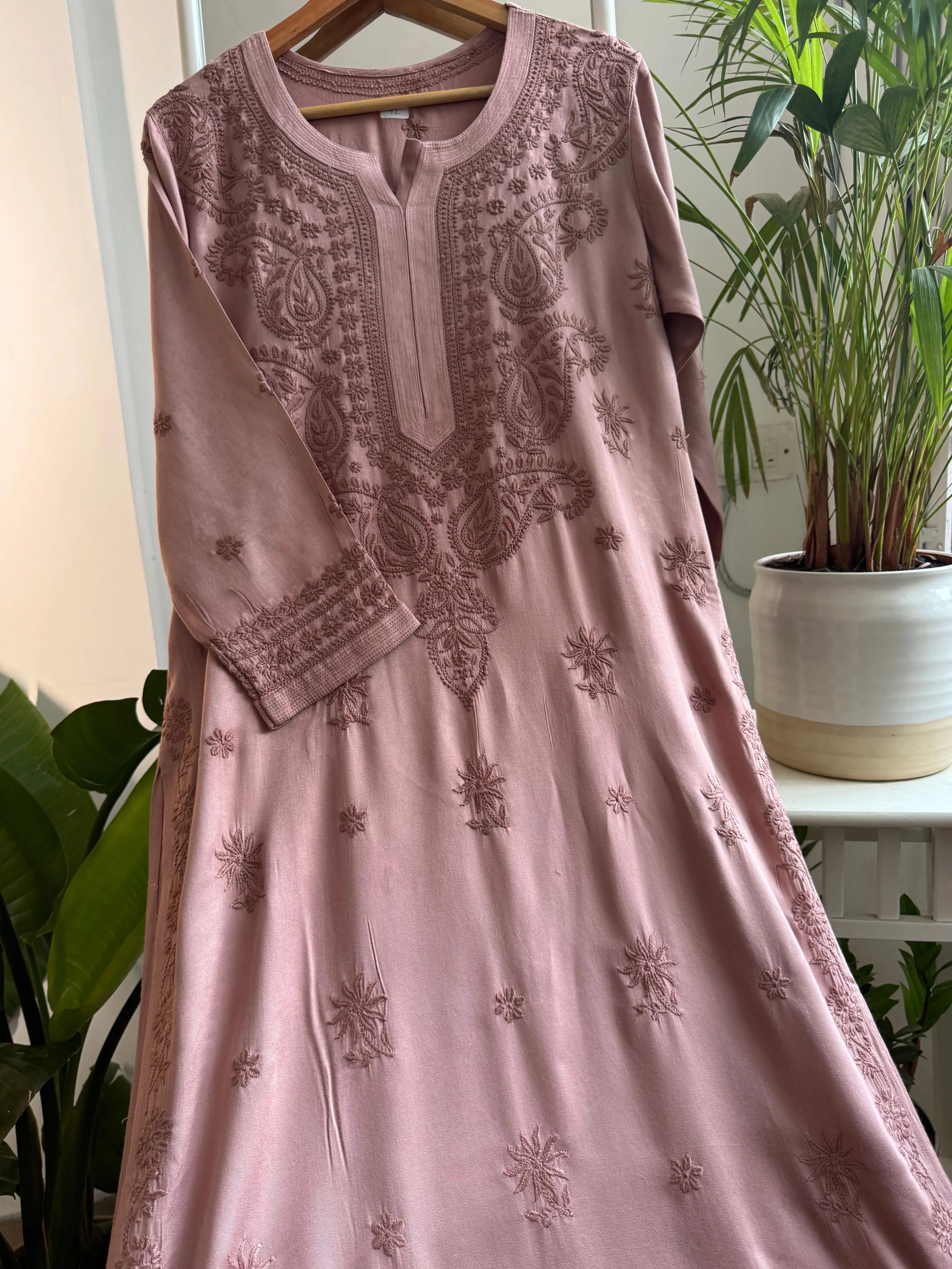 Cotton Chikankari Kurti - Pink Brown ARIAA CHIKANKARI 