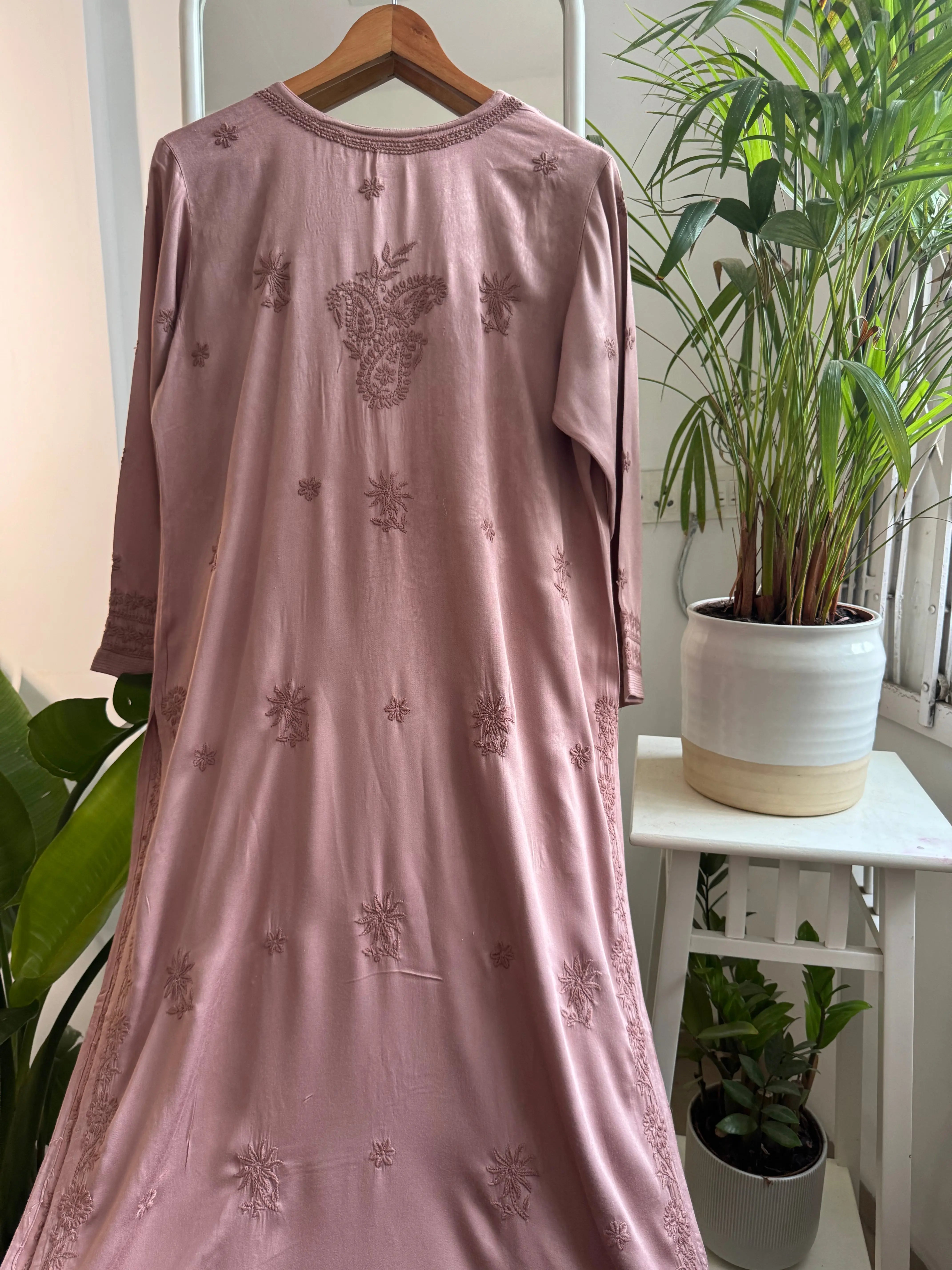 Cotton Chikankari Kurti - Pink Brown ARIAA CHIKANKARI 