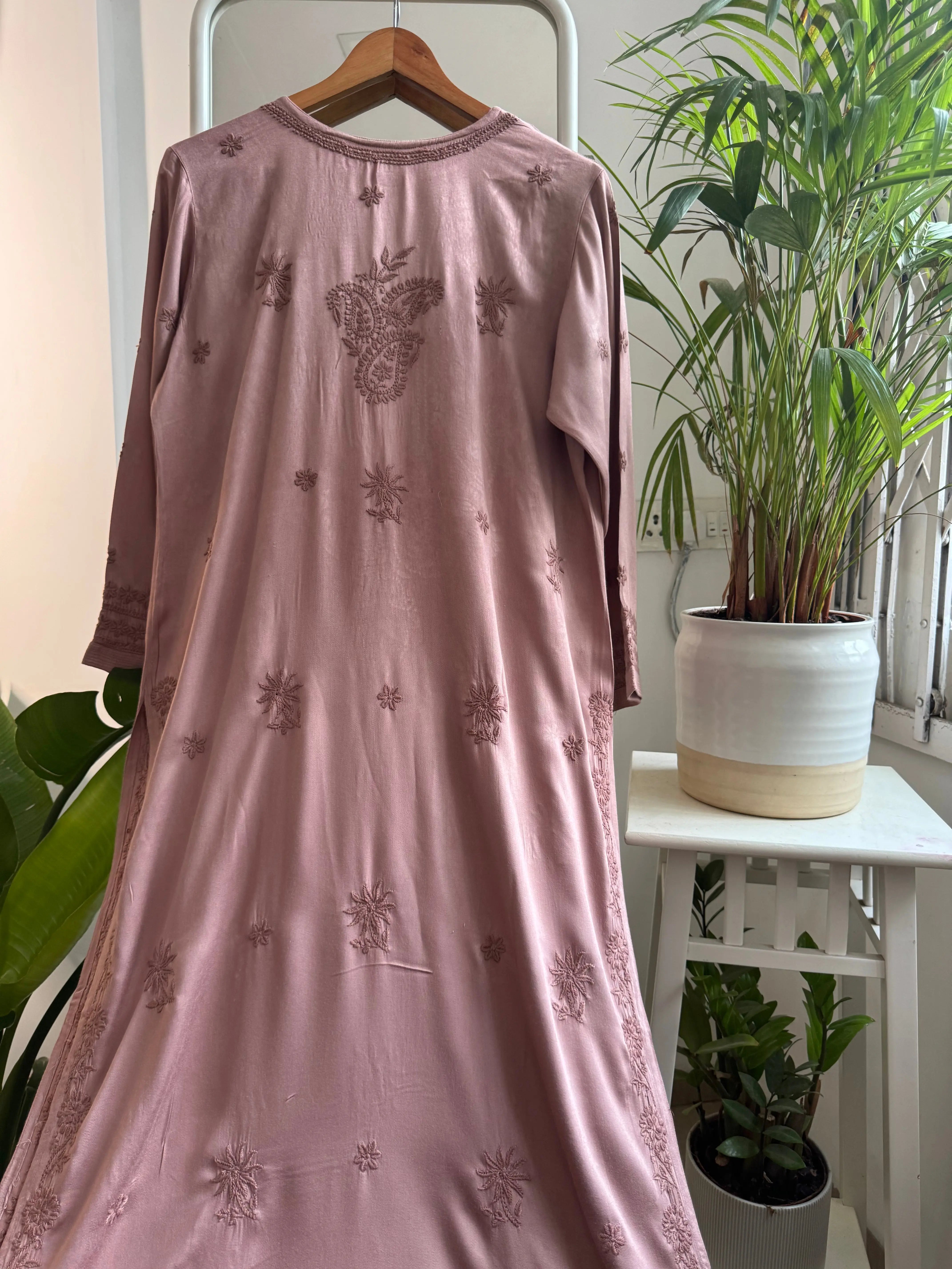 Cotton Chikankari Kurti - Pink Brown ARIAA CHIKANKARI 