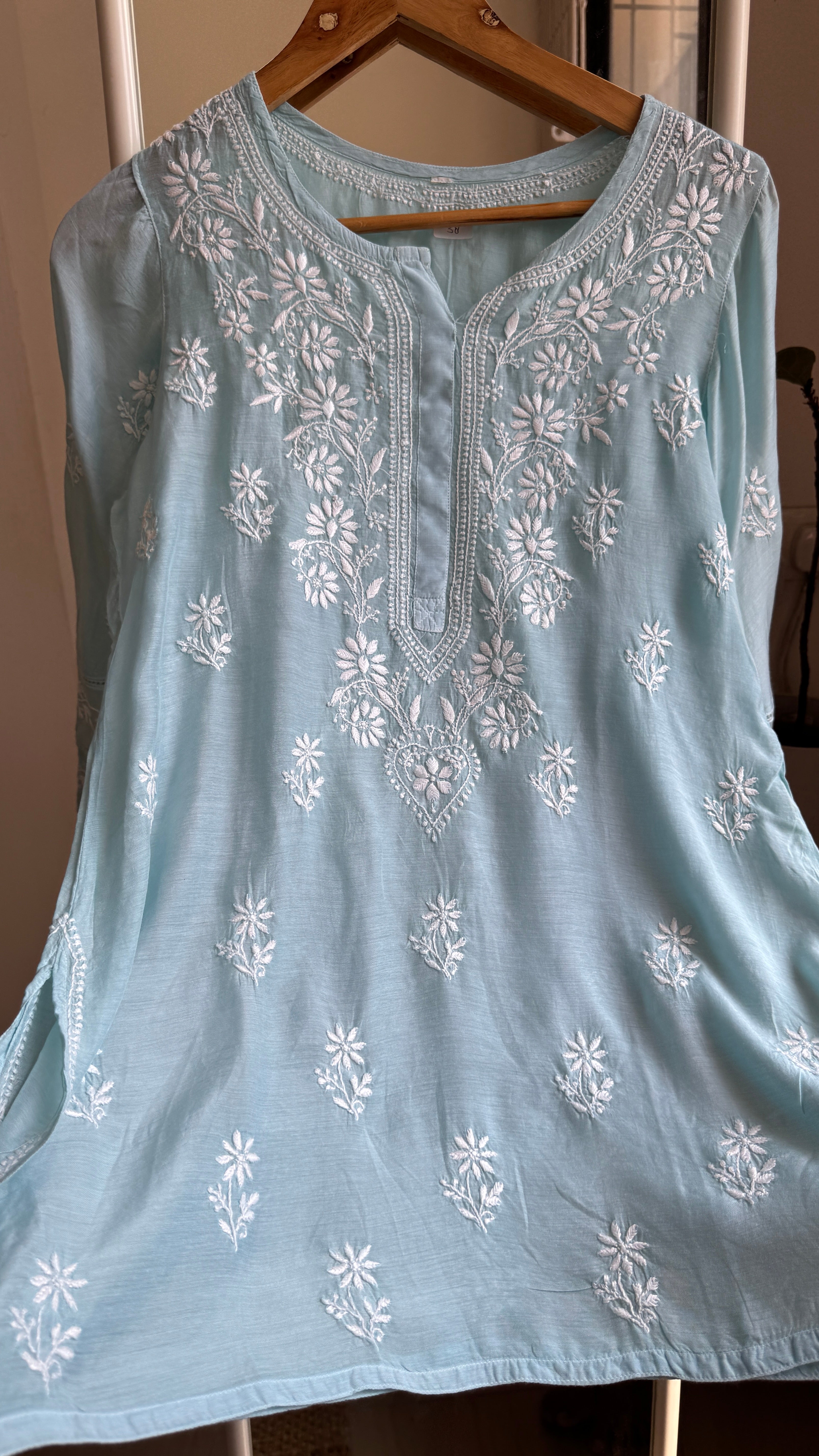 Chikankari Muslin short Top in Sea Green - HOOR Collection