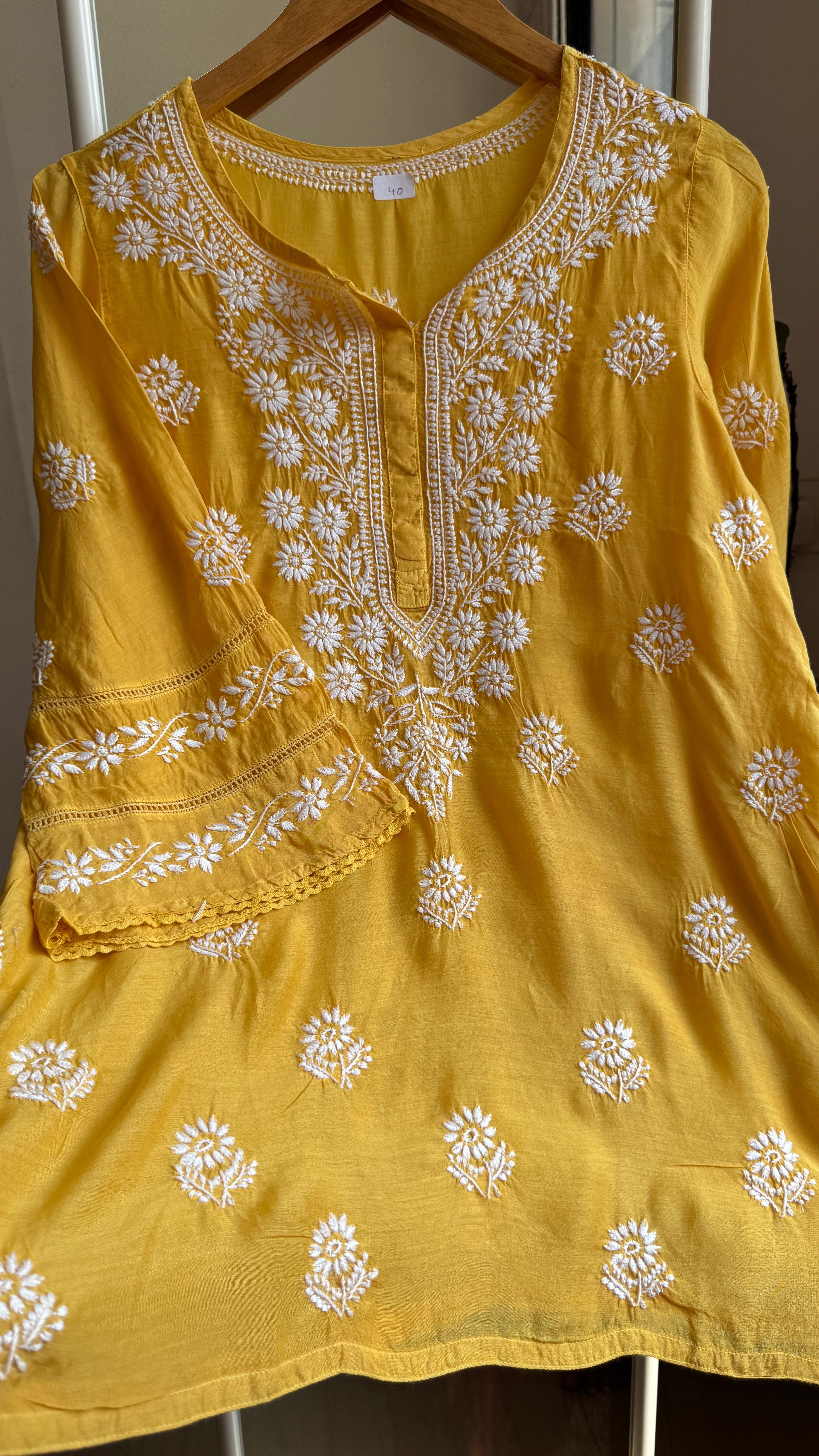 Chikankari Muslin short Top in Mustard Yellow - HOOR Collection