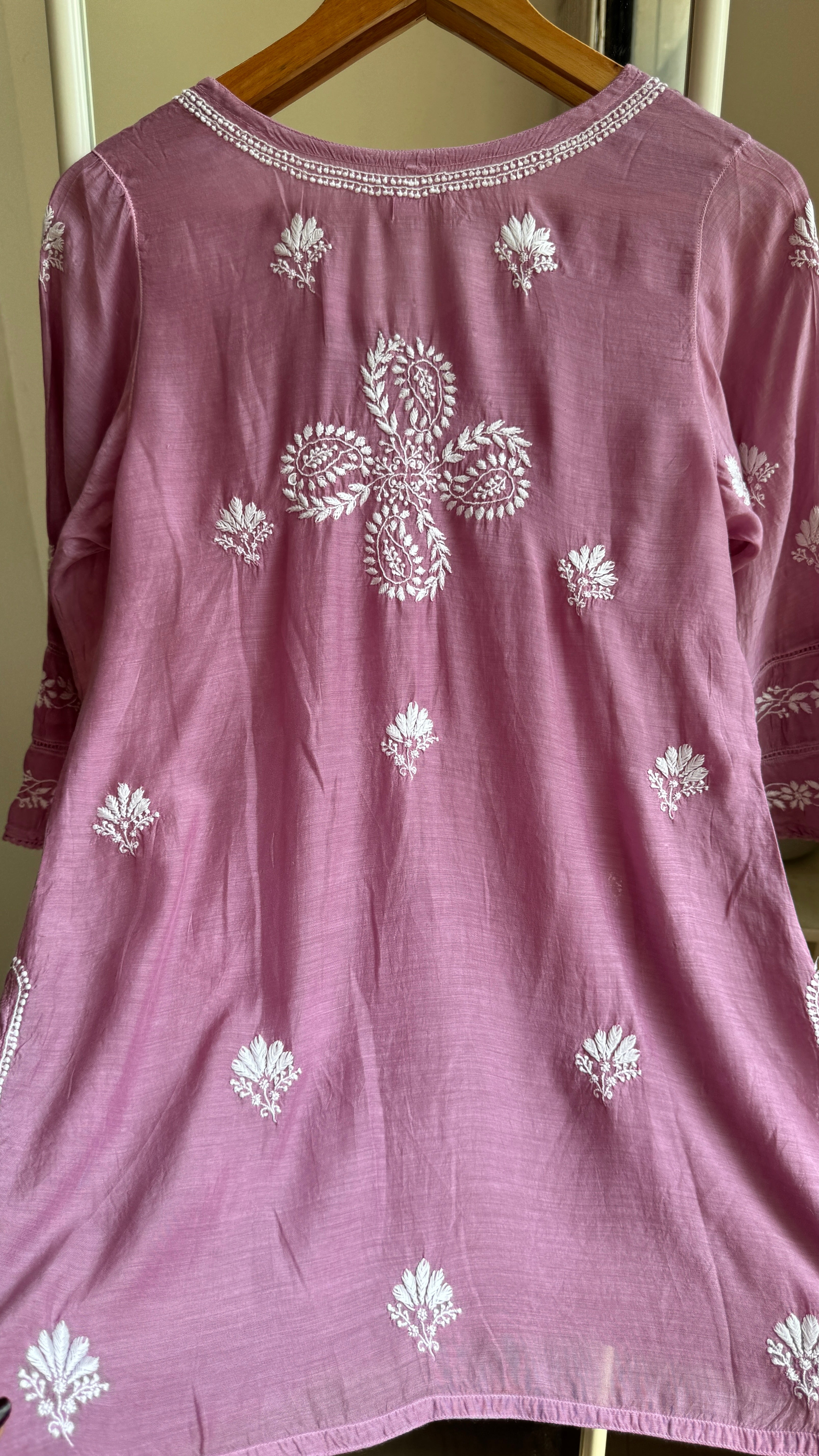Chikankari Muslin short Top in Mauve - HOOR Collection