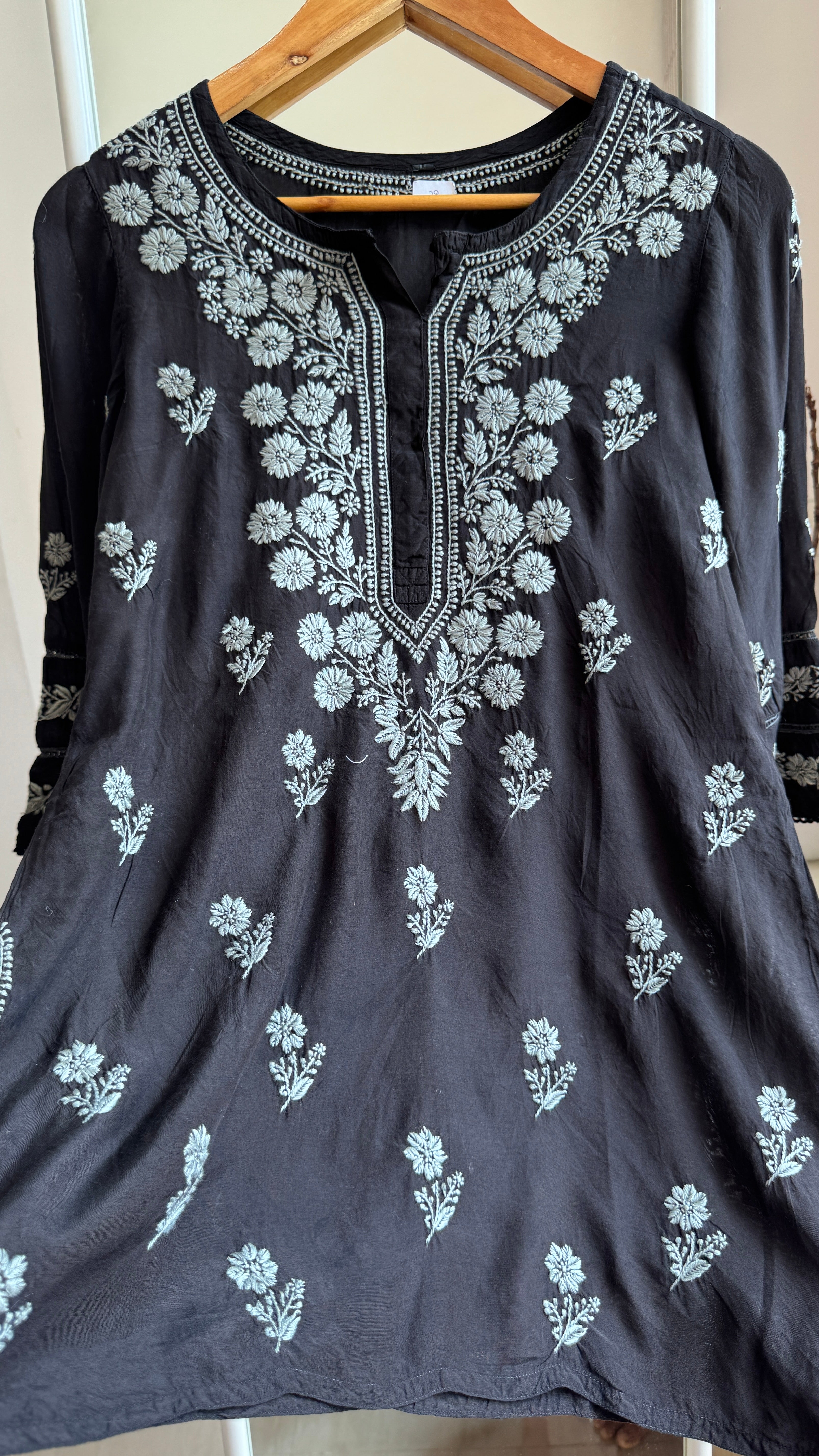Chikankari Muslin short Top in Black - HOOR Collection