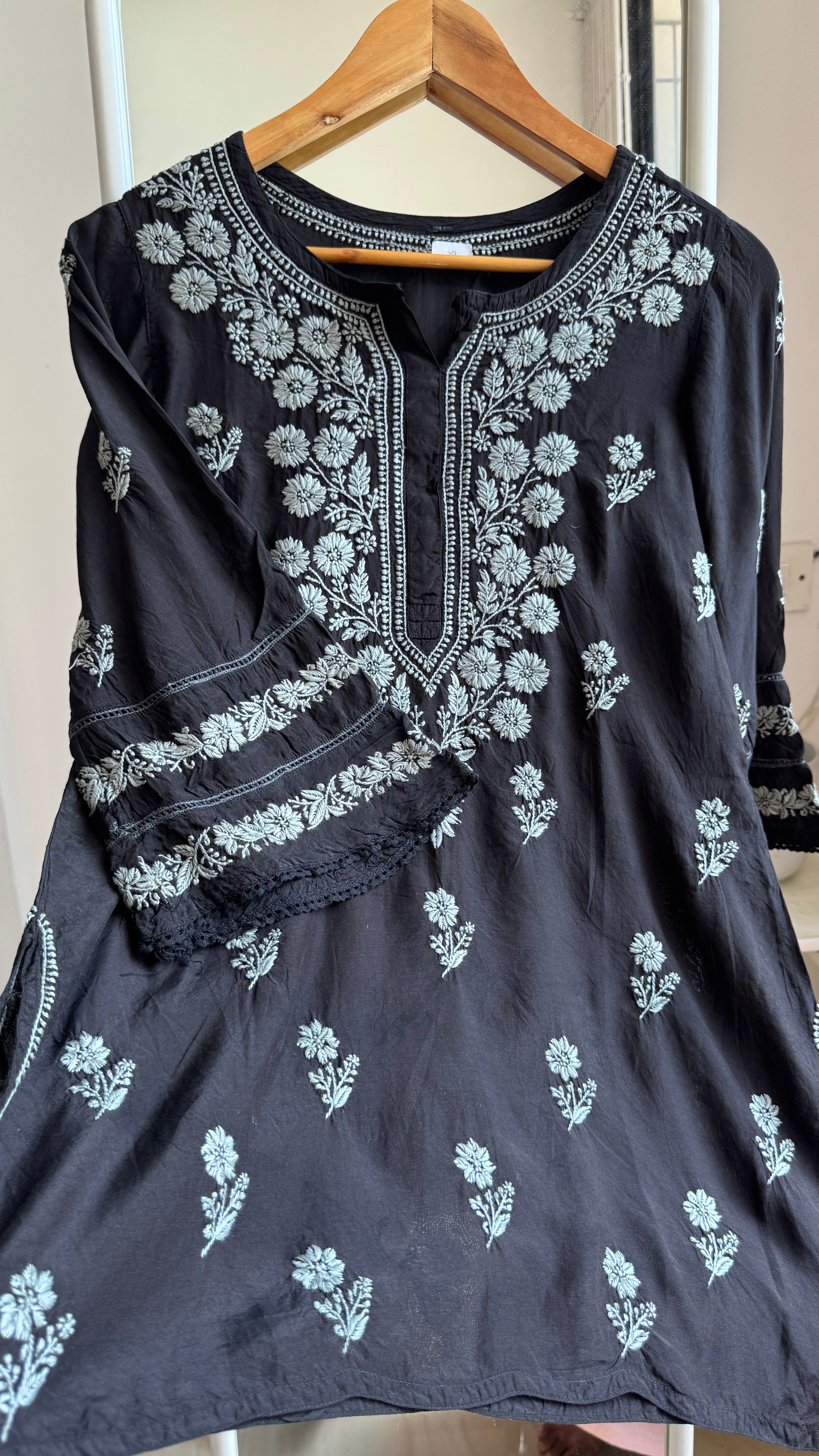 Chikankari Muslin short Top in Black - HOOR Collection