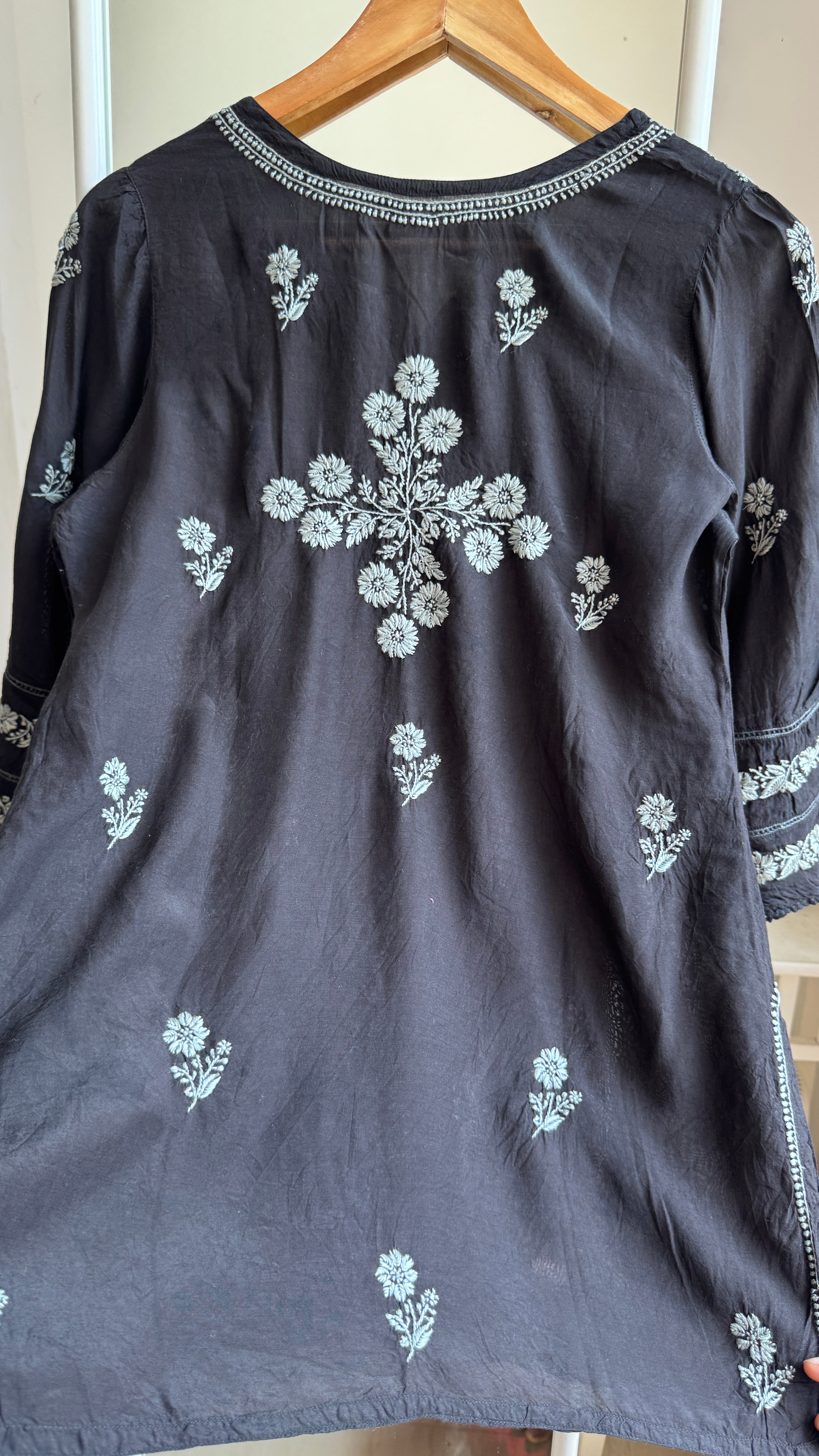 Chikankari Muslin short Top in Black - HOOR Collection