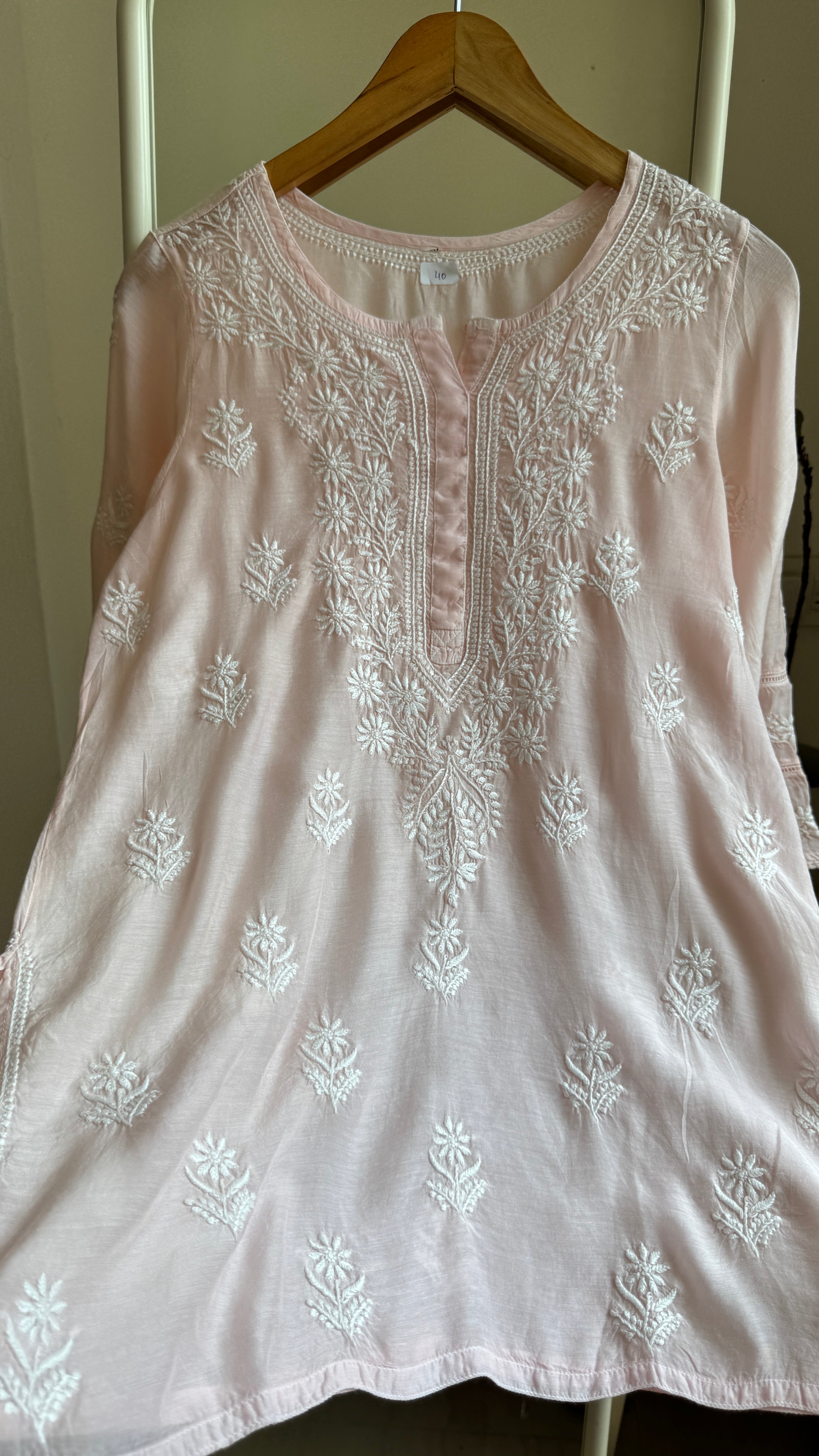 Chikankari Muslin short Top in Pale Pink - HOOR Collection