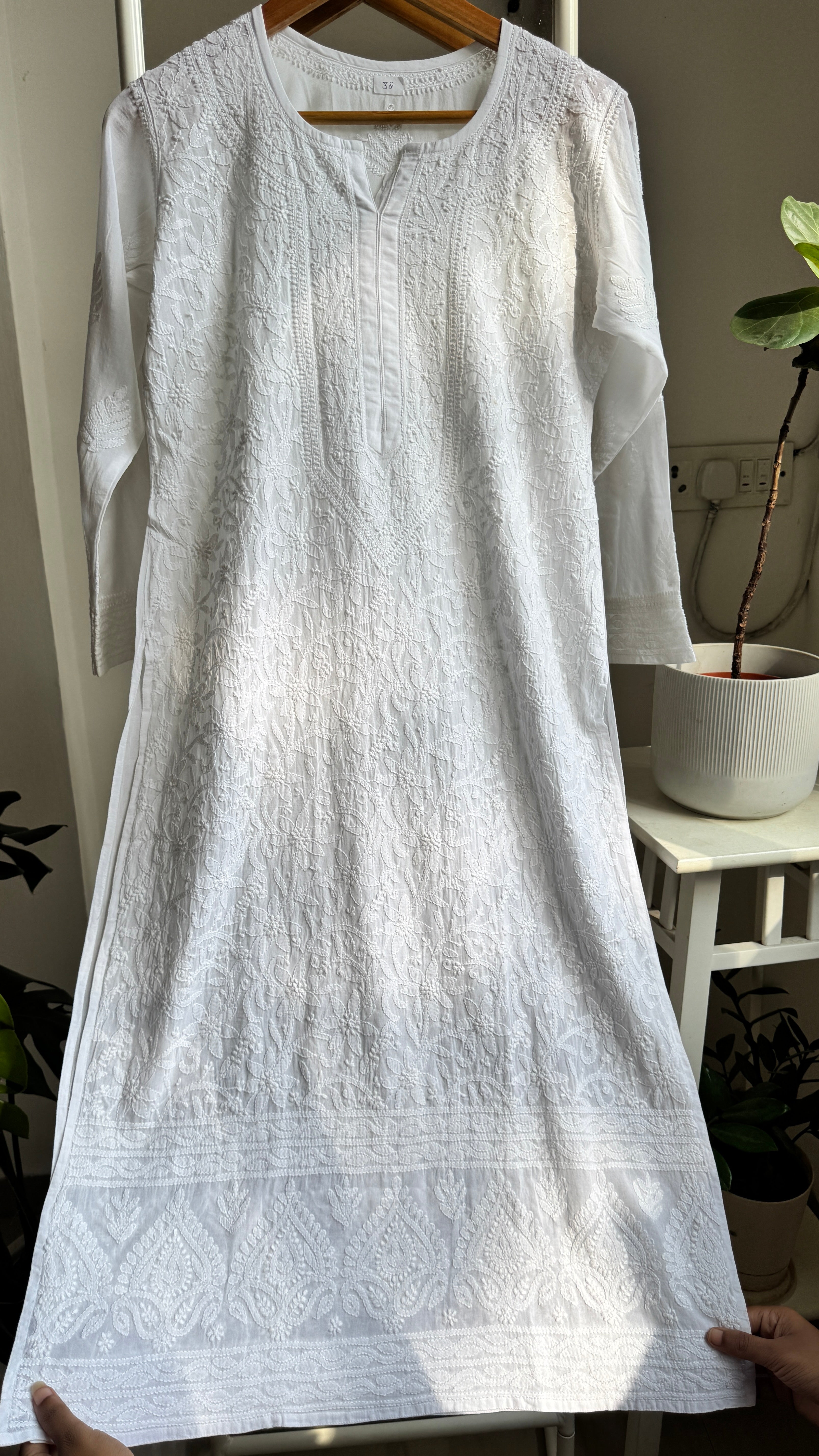 Pure Cotton Chikankari Full Jaal Kurti - White - Naaz Collection