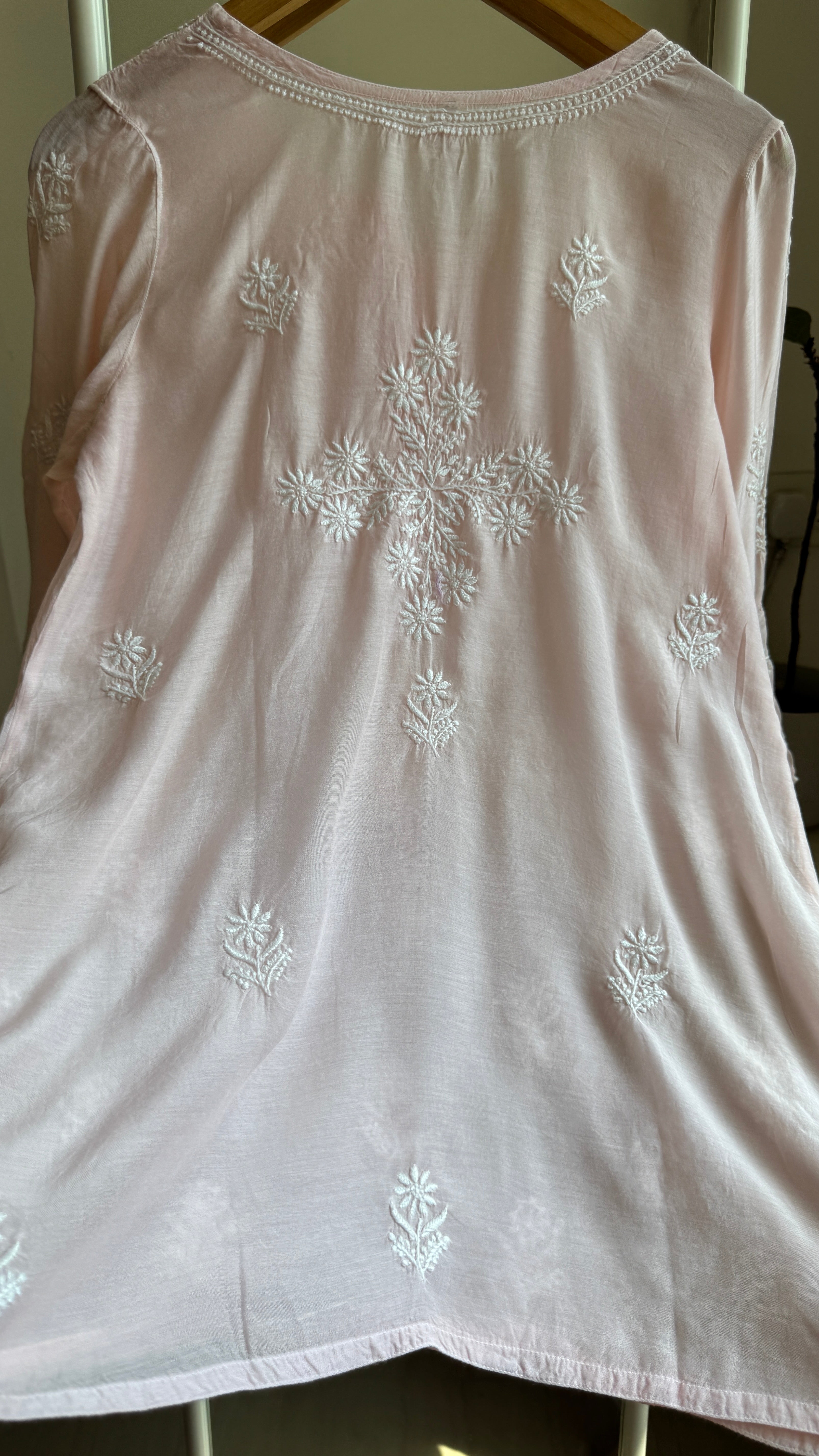 Chikankari Muslin short Top in Pale Pink - HOOR Collection