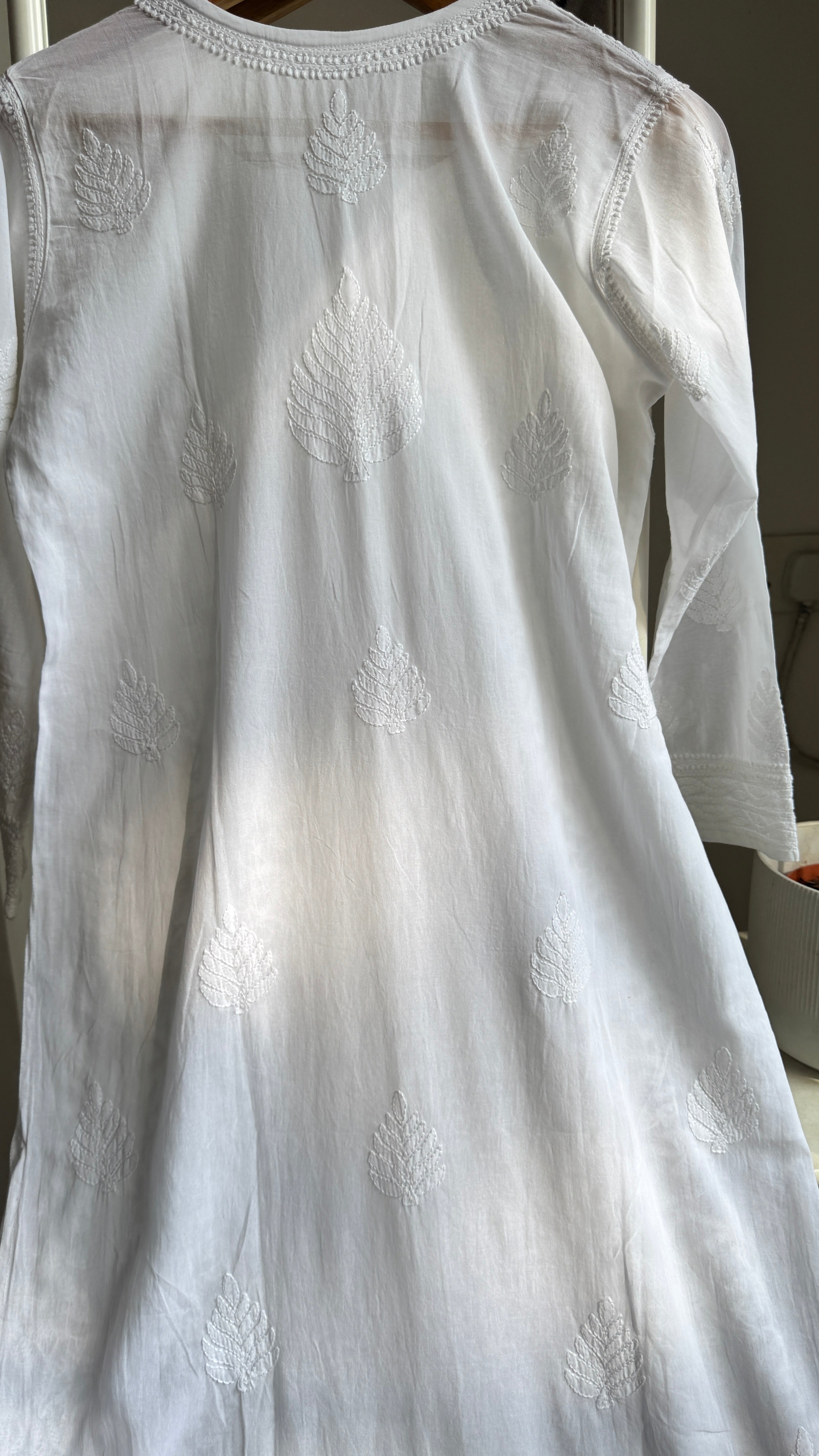 Pure Cotton Chikankari Full Jaal Kurti - White - Naaz Collection