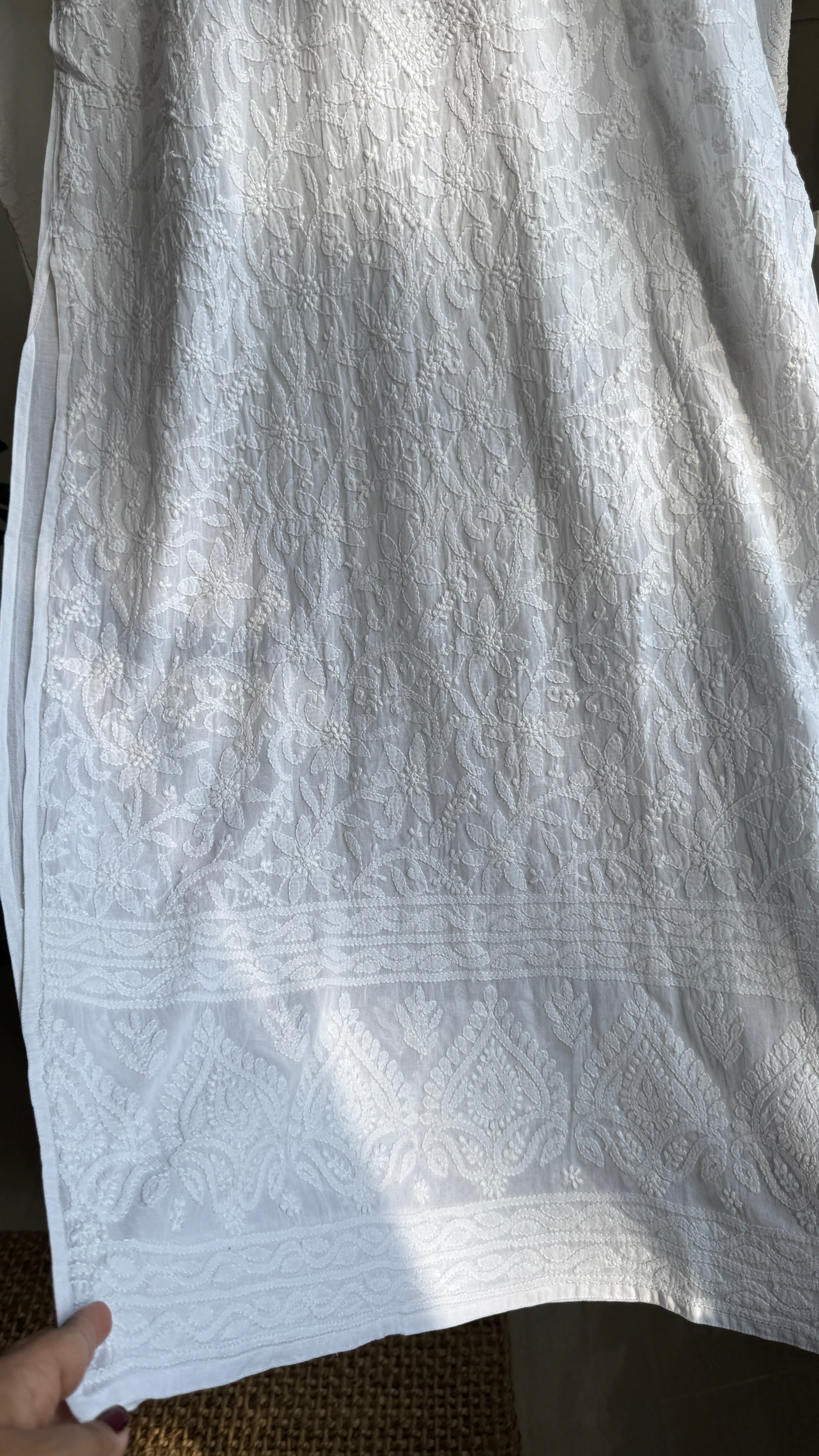 Pure Cotton Chikankari Full Jaal Kurti - White - Naaz Collection