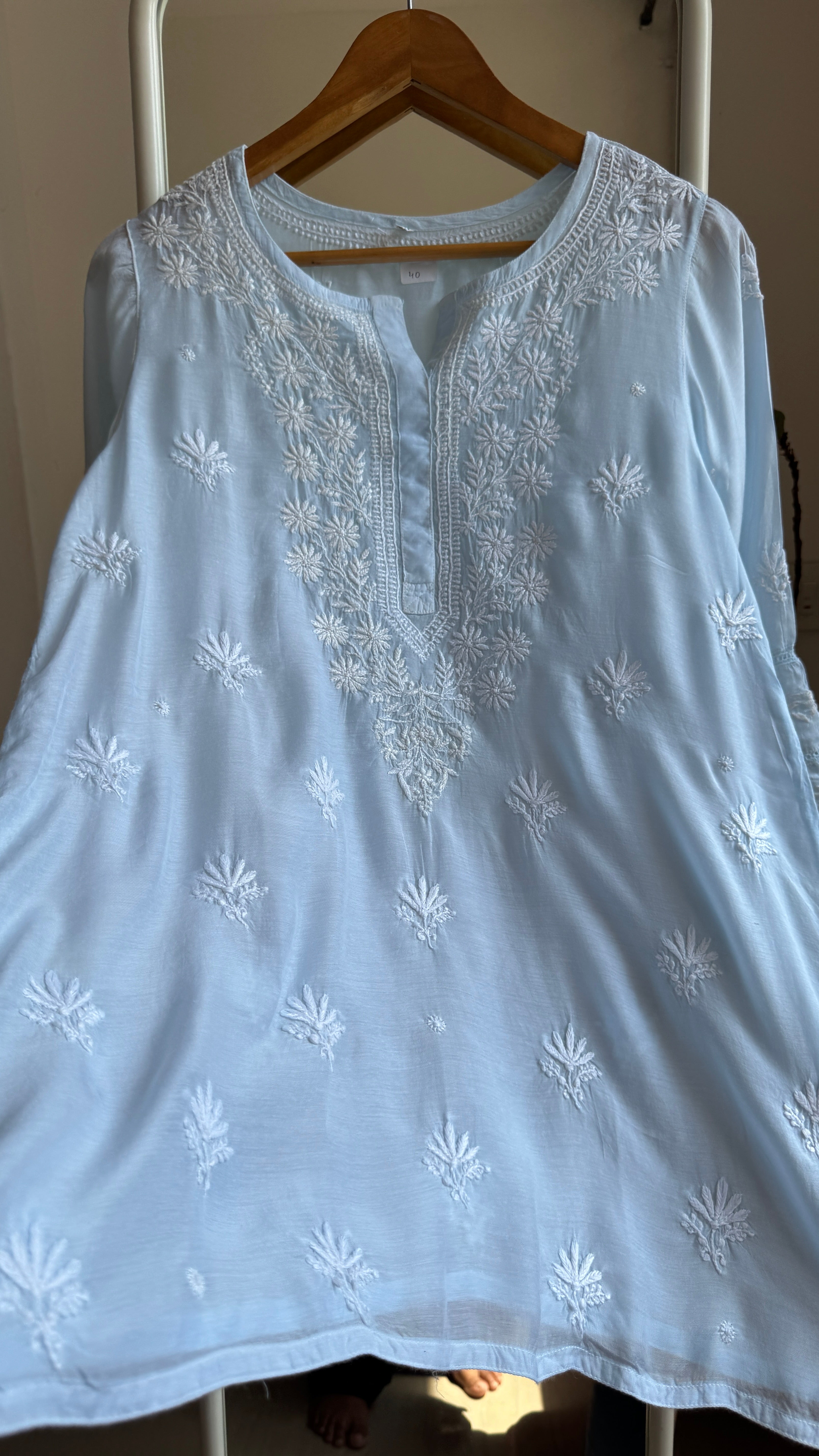 Chikankari Muslin short Top in Baby Blue - HOOR Collection