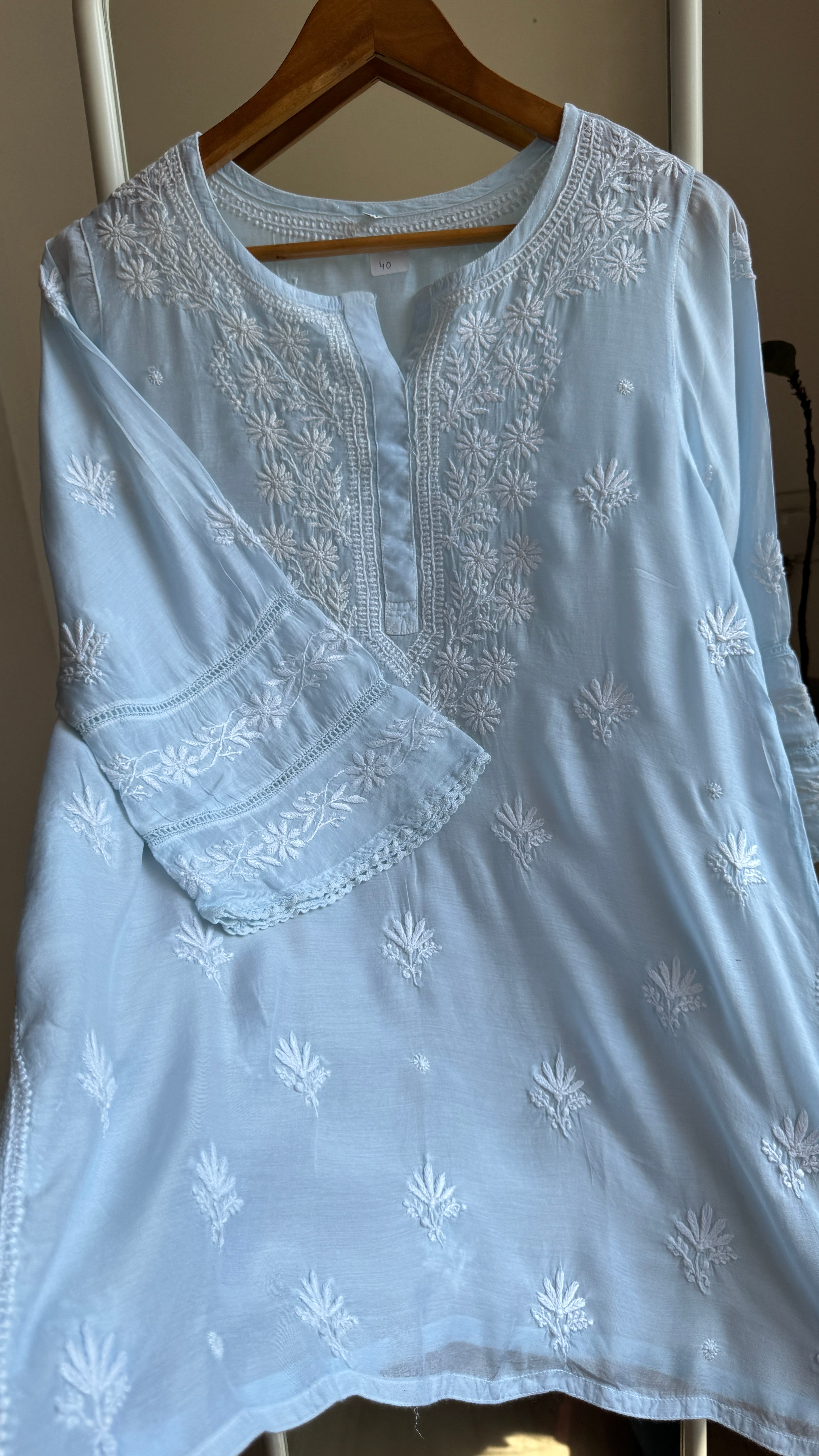 Chikankari Muslin short Top in Baby Blue - HOOR Collection