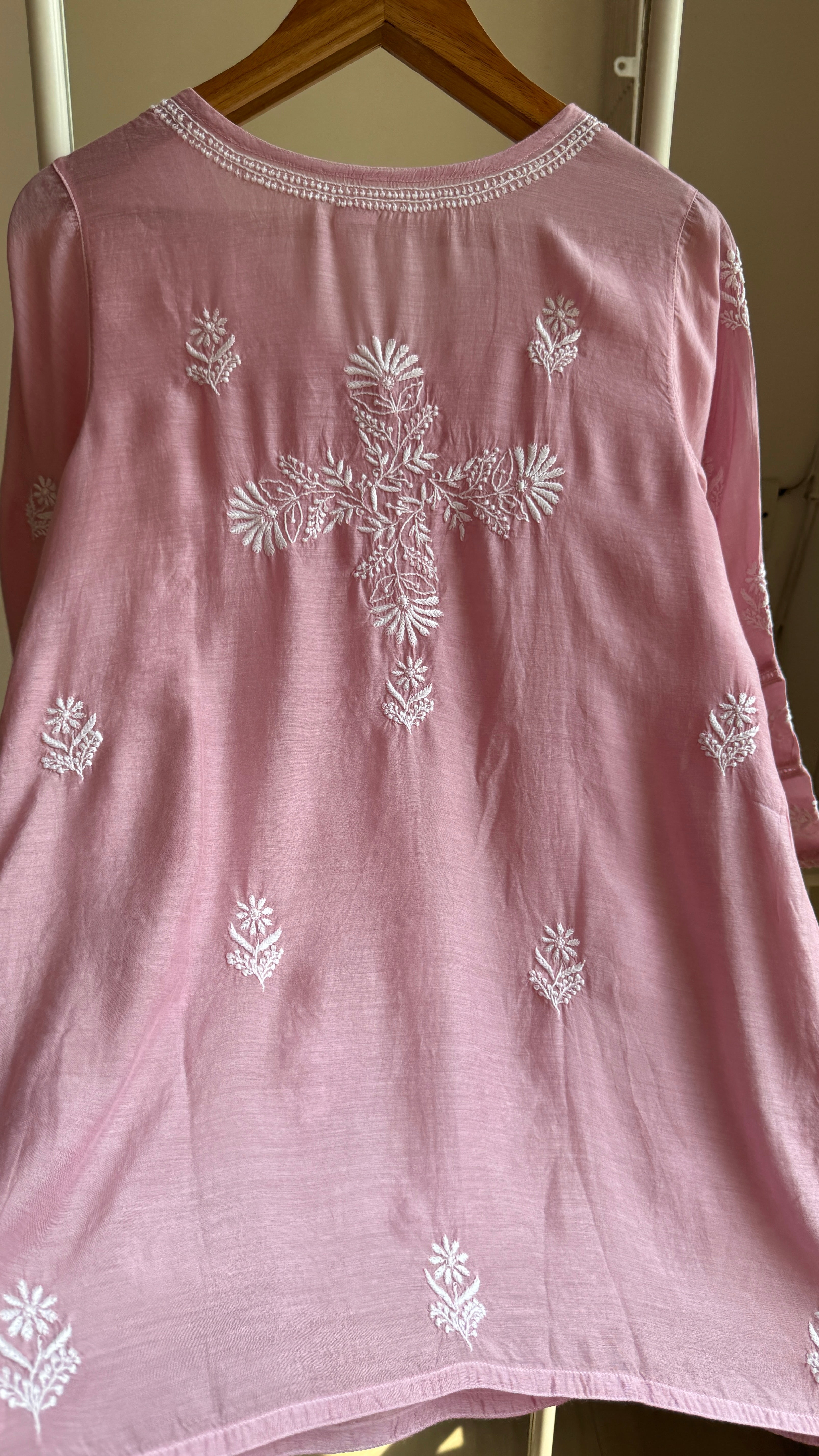 Chikankari Muslin short Top in Light Mauve - HOOR Collection