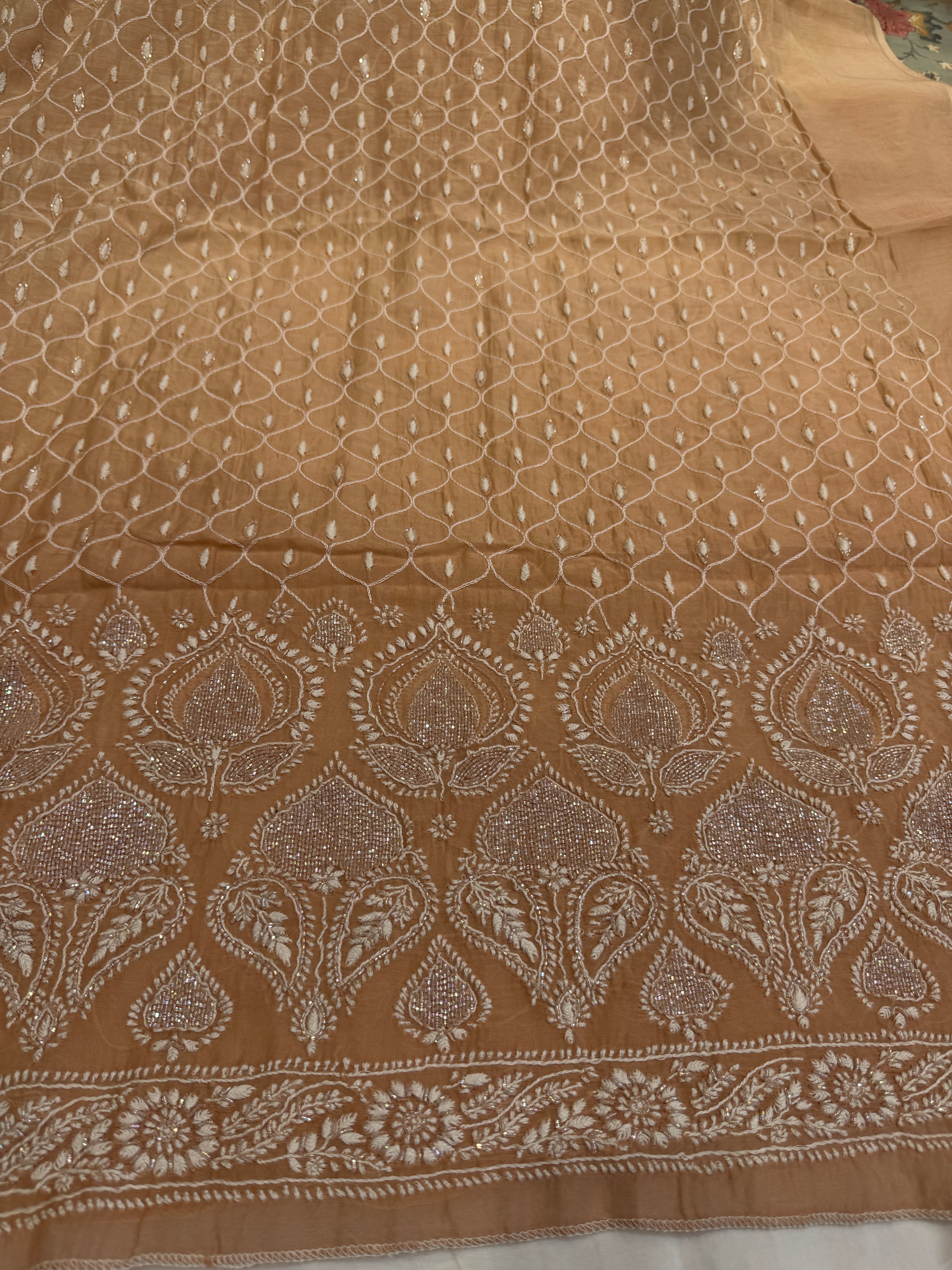Mul Chanderi Chikankari  - Peach ARIAA CHIKANKARI 