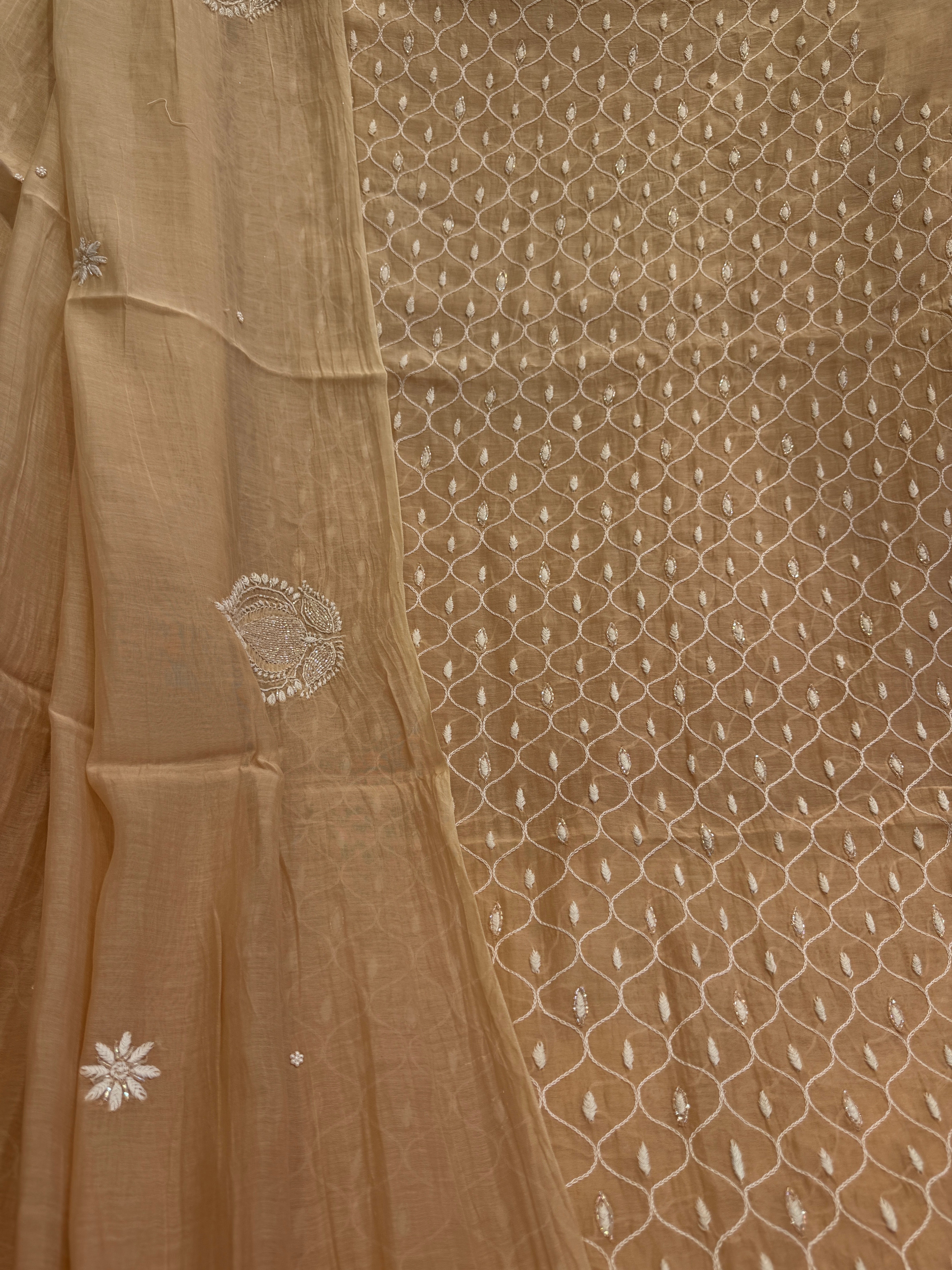Mul Chanderi Chikankari  - Peach ARIAA CHIKANKARI 
