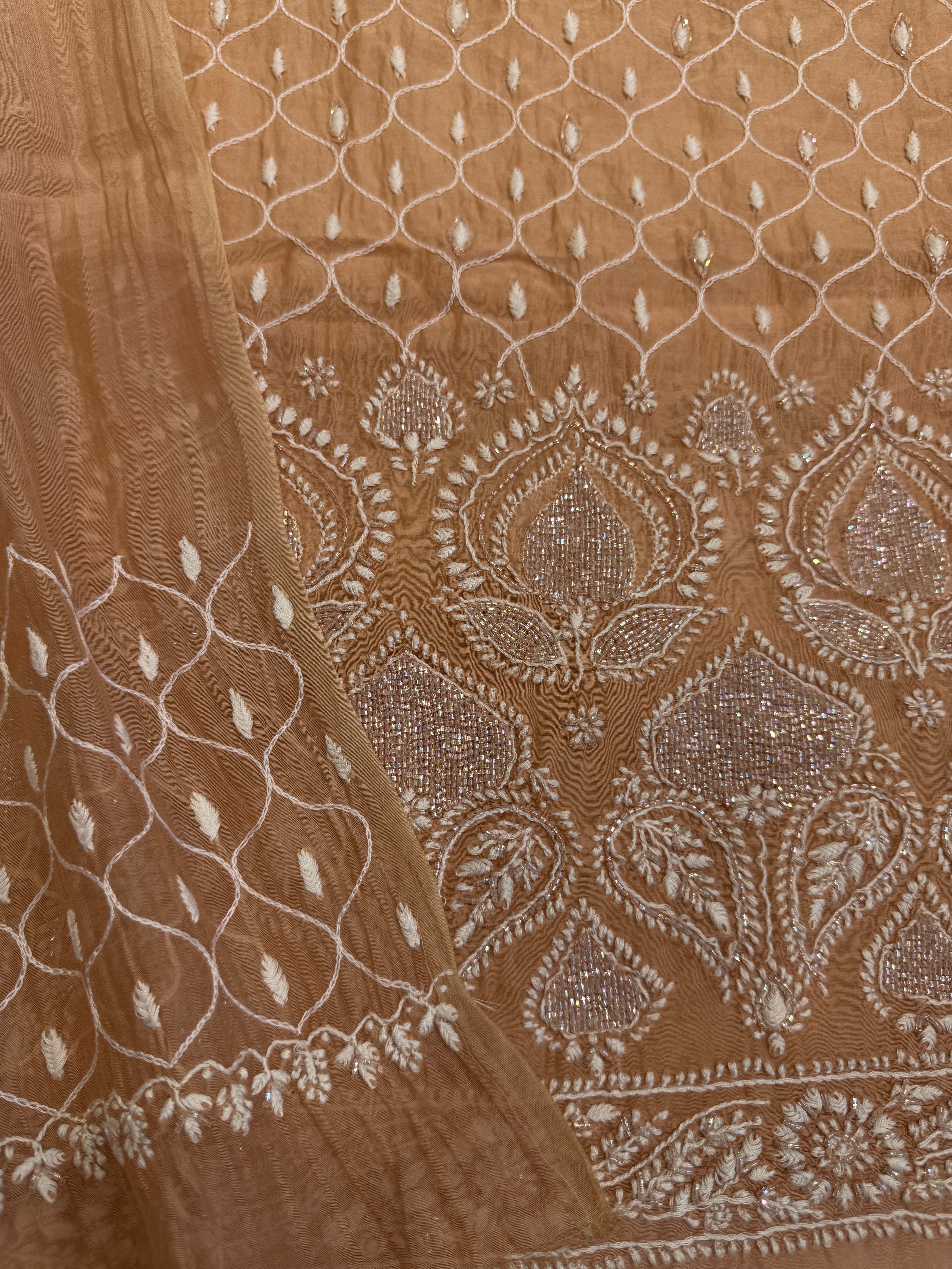 Mul Chanderi Chikankari  - Peach ARIAA CHIKANKARI 