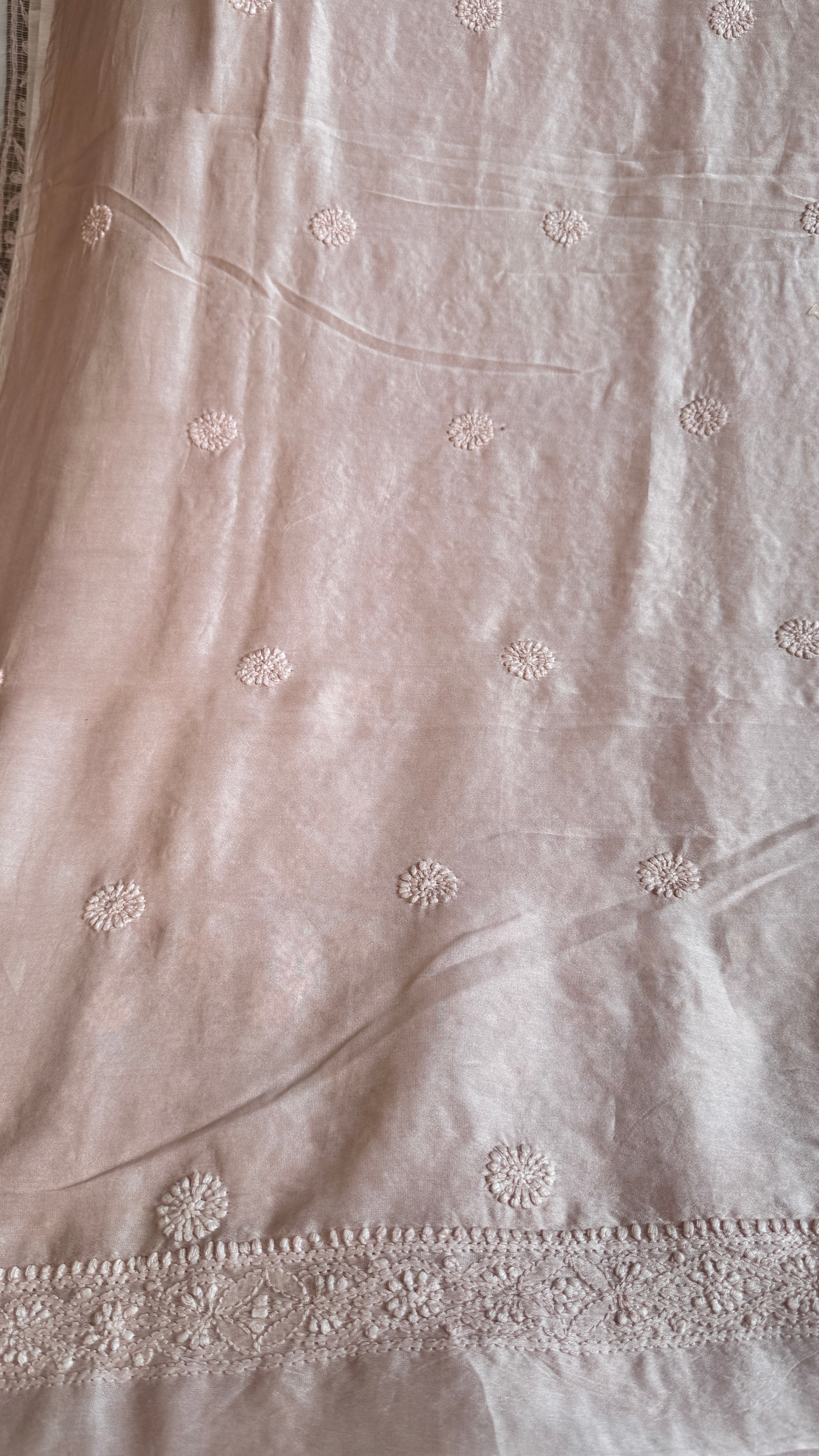 Chanderi Chikankari Kurta Length - Mens- Pale pink
