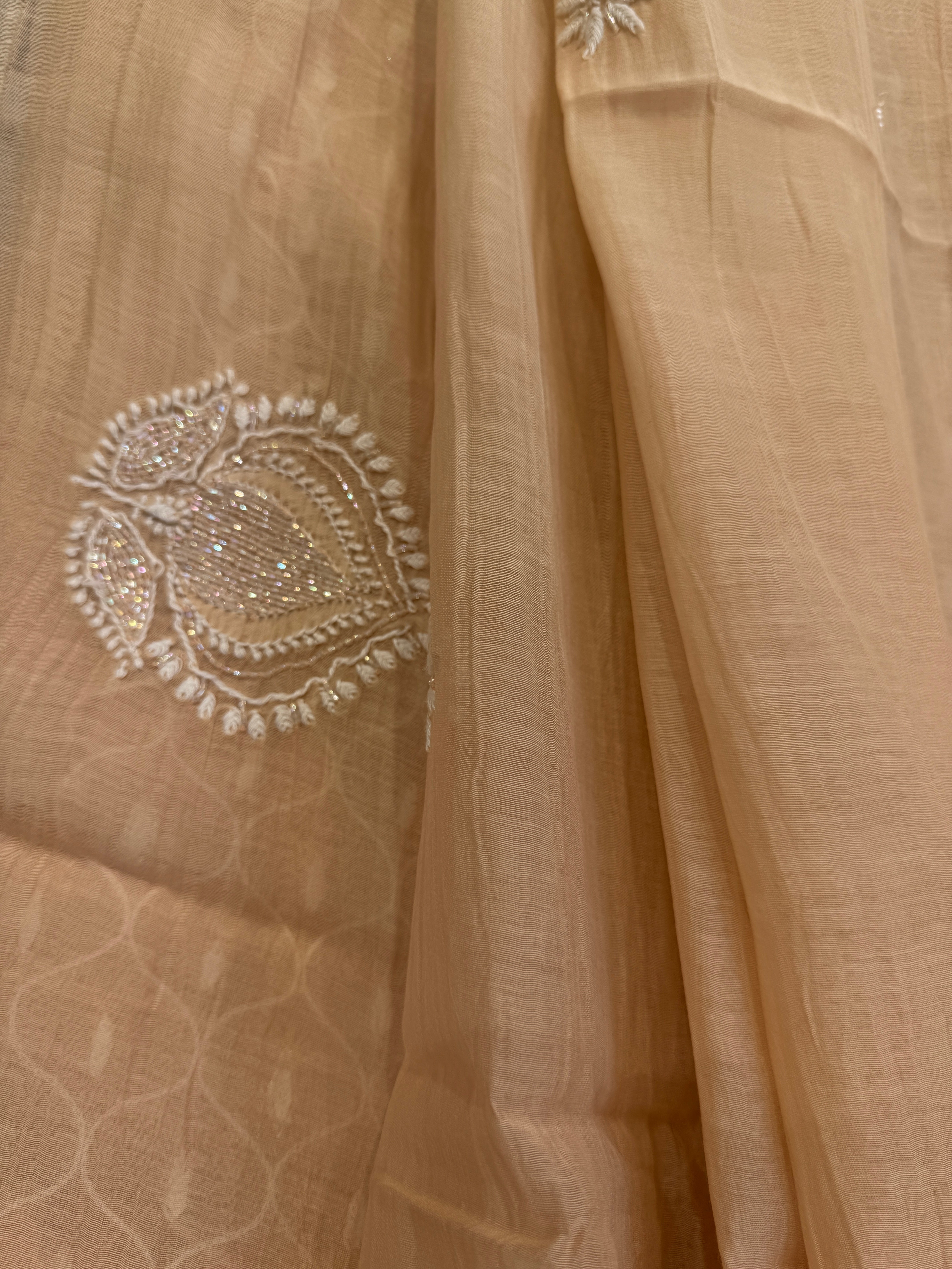Mul Chanderi Chikankari  - Peach ARIAA CHIKANKARI 