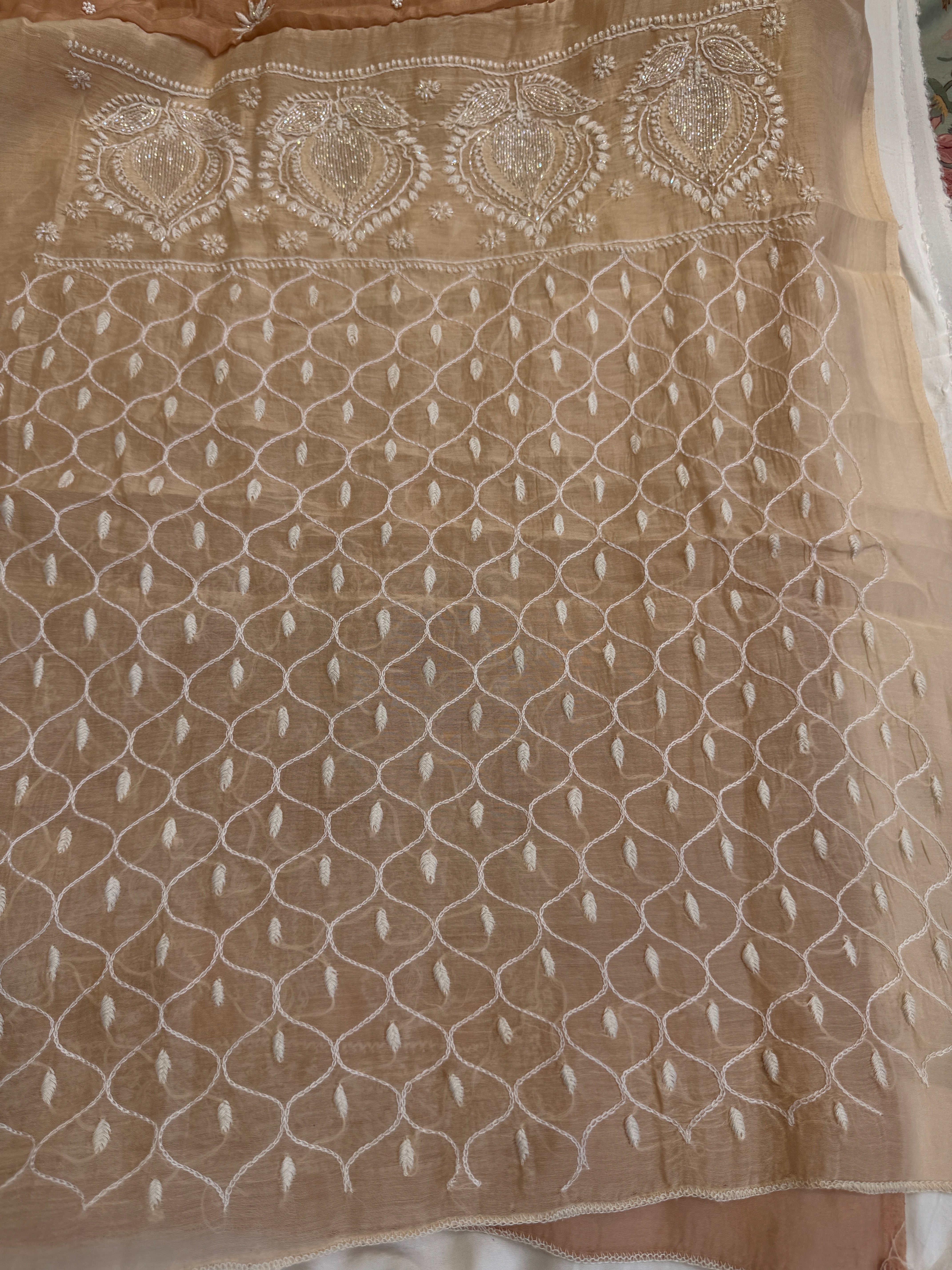 Mul Chanderi Chikankari  - Peach ARIAA CHIKANKARI 